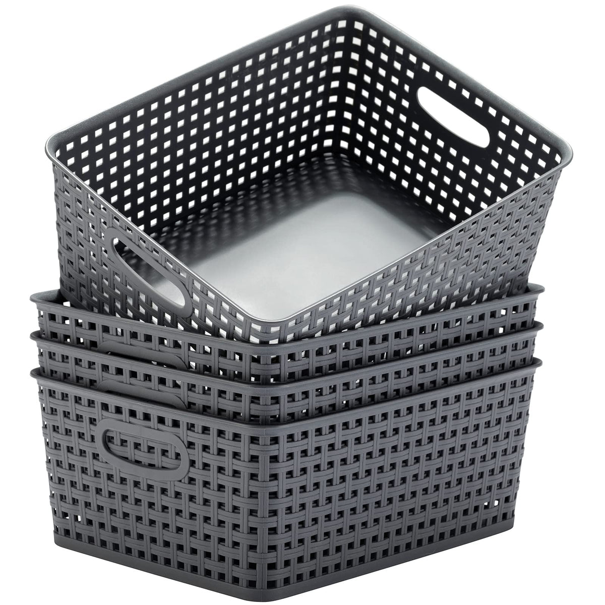 Eslite Plastic Storage Baskets for Organizing,11"X8.5"X4.7",Pack of 4 (Black)