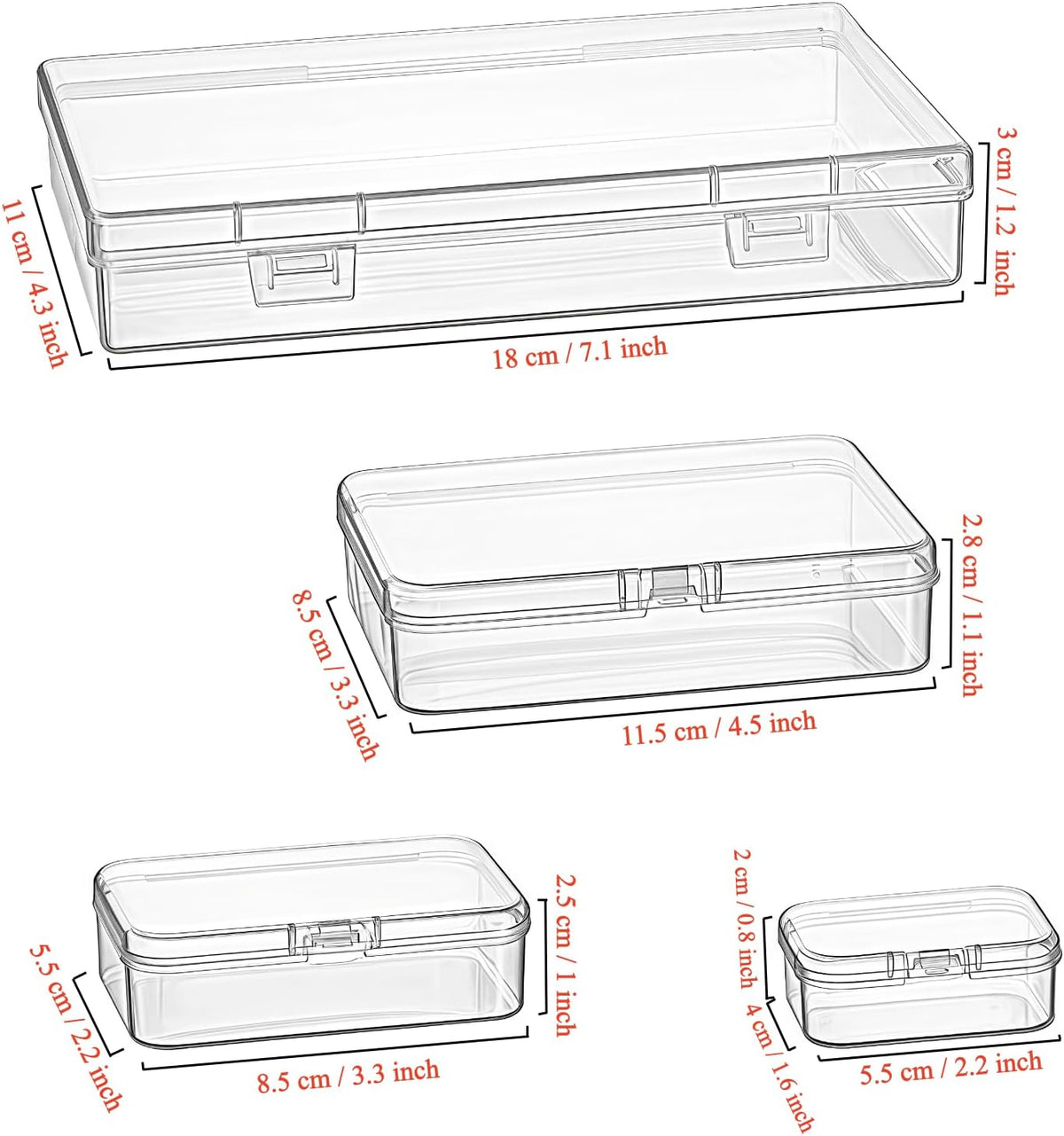24 Pieces Mixed Sizes Rectangular Empty Mini Clear Plastic Organizer Box