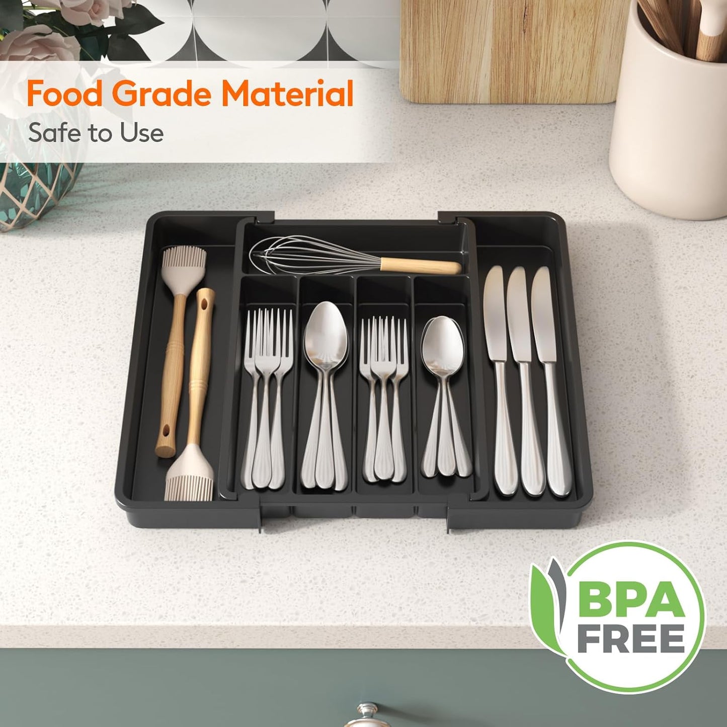 Lifewit Expandable Silverware Drawer Organizer, Kitchen Utensil Tray