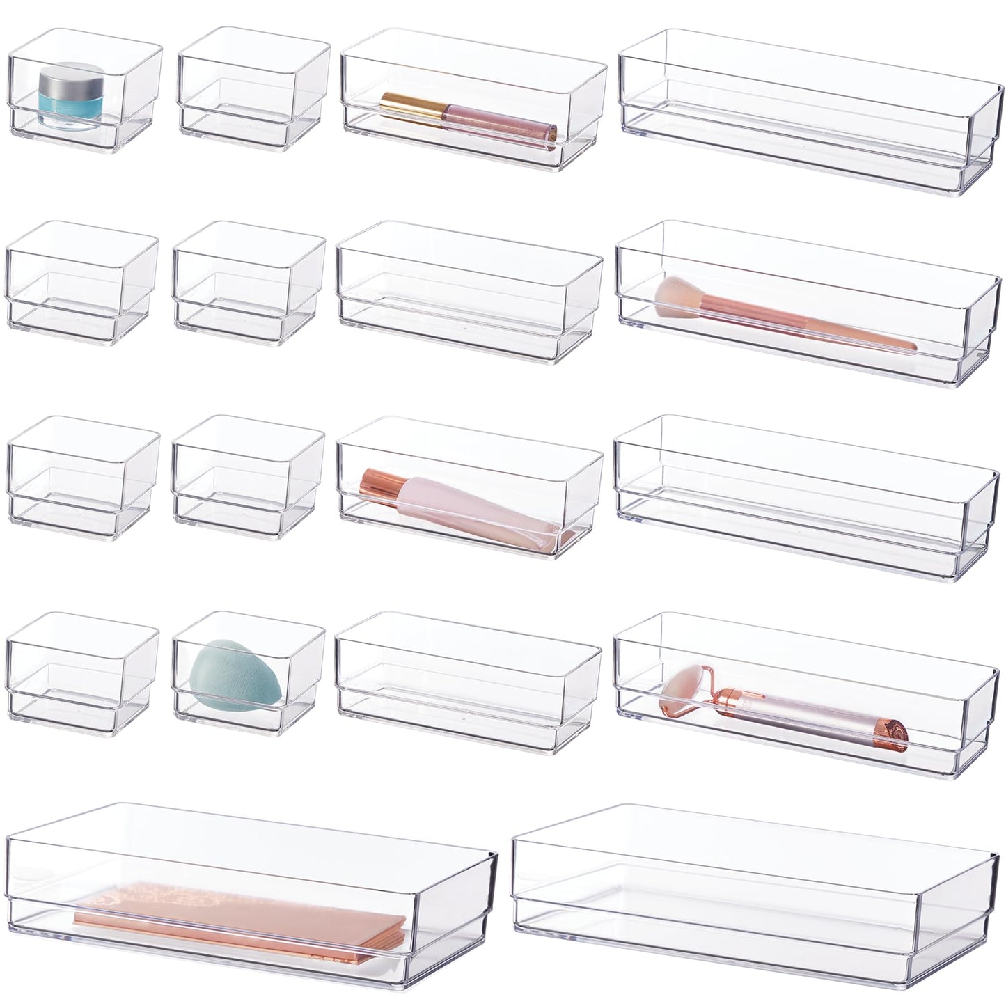 STORi SimpleSort 18-Piece Stackable Clear Drawer Organizer Set | Multi-size Trays | Makeup Vanity Storage Bins and Office Desk Drawer Dividers | Made in USA