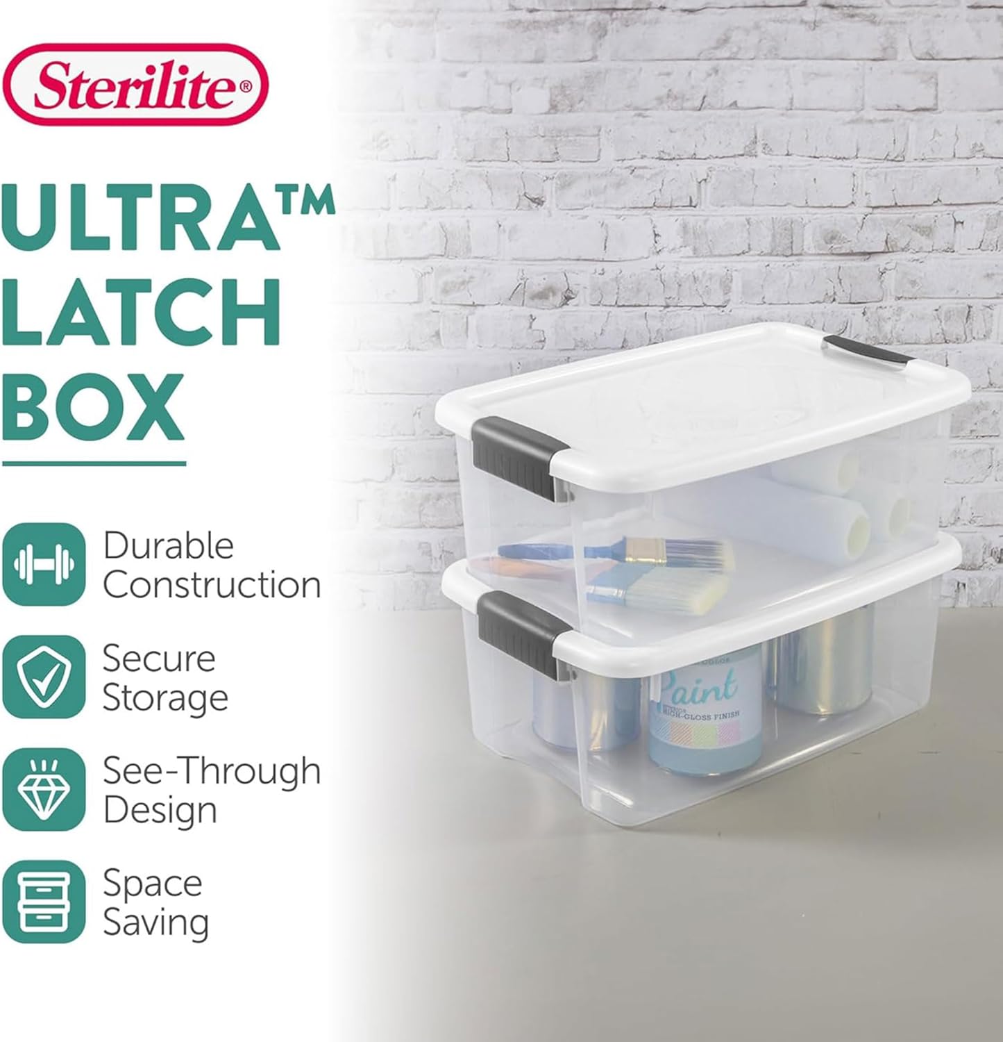 Sterilite Ultra Latch Box with Lids for Home and Office, 18 Quart, 6-Pack