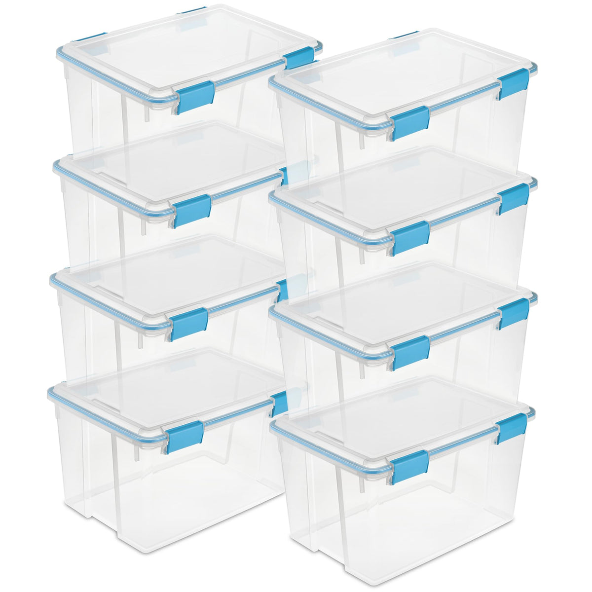 Sterilite 80 Qt Gasket Box, Stackable Storage Bin with Latching Lid and Tight Seal, Plastic Container to Organize Basement, Clear Base and Lid, 1-Pack
