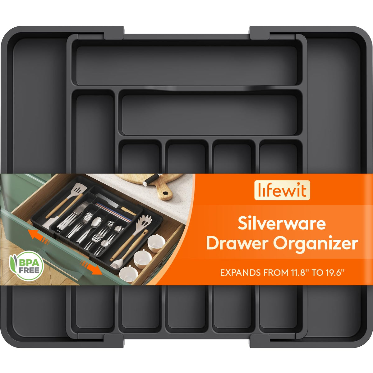 Lifewit Expandable Silverware Drawer Organizer, Kitchen Utensil Tray