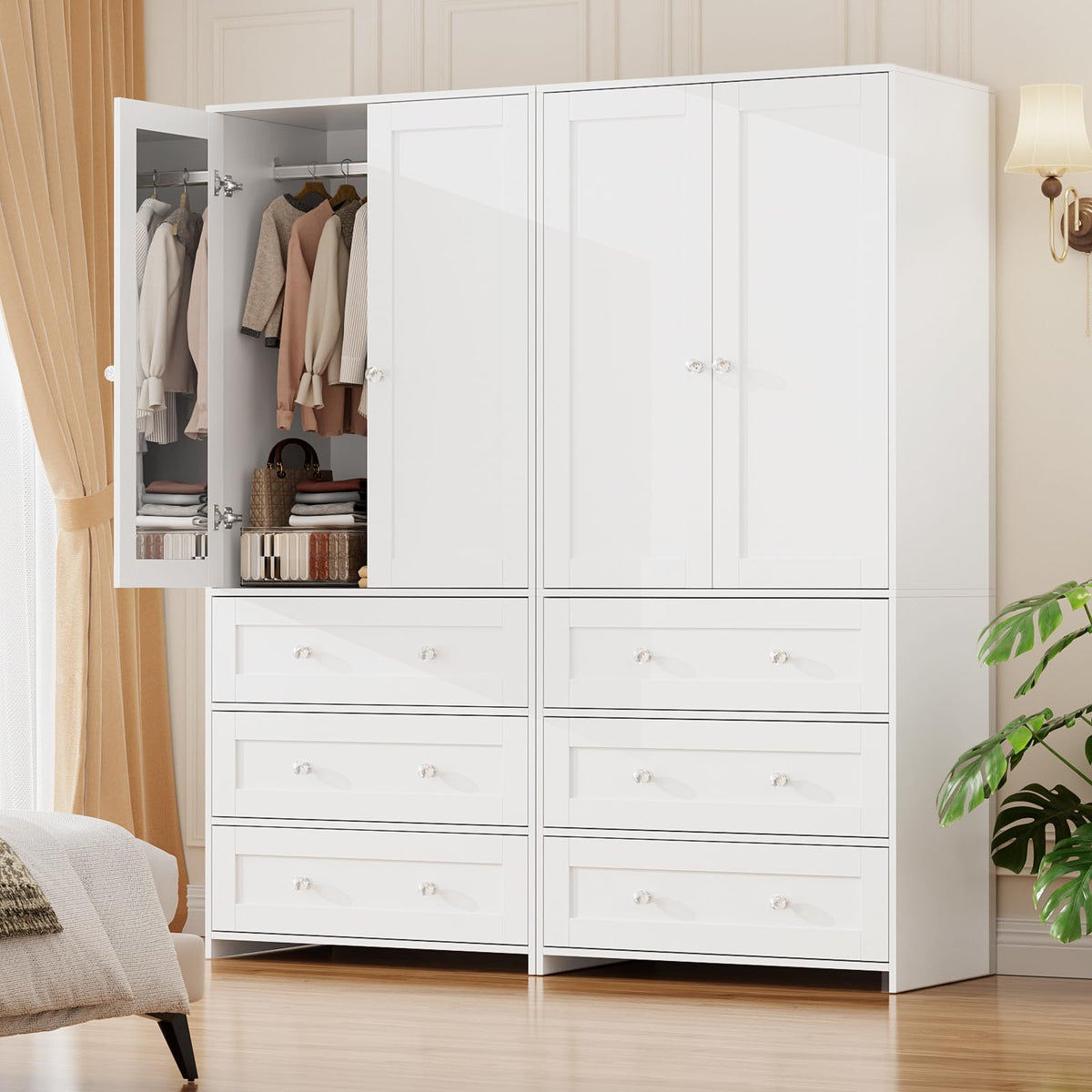 VOWNER 71" Tall Armoire Wardrobe Closet with Drawers and Mirror