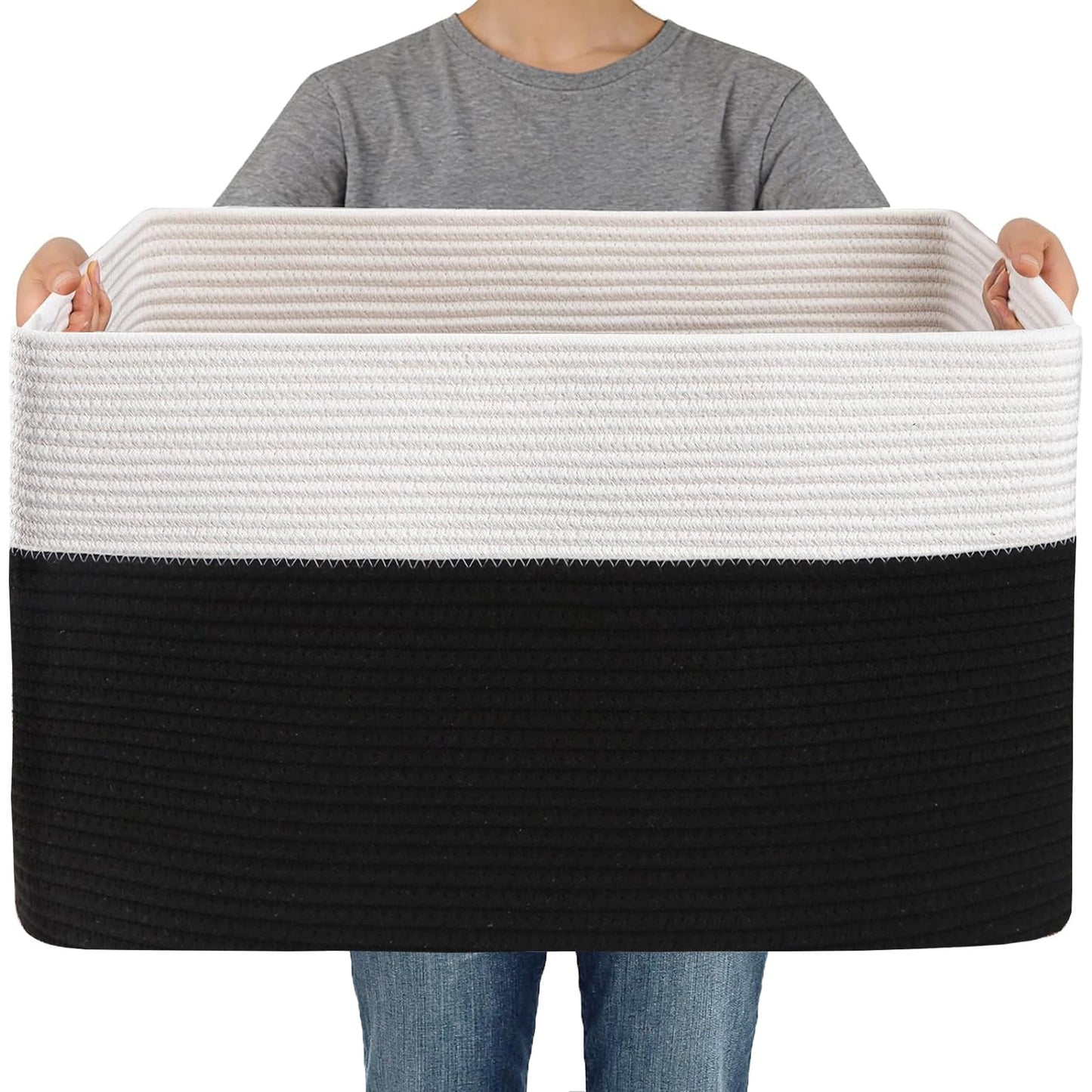 JMvicyroam 65L Large Woven Cotton Rope Blanket Basket, Oatmeal