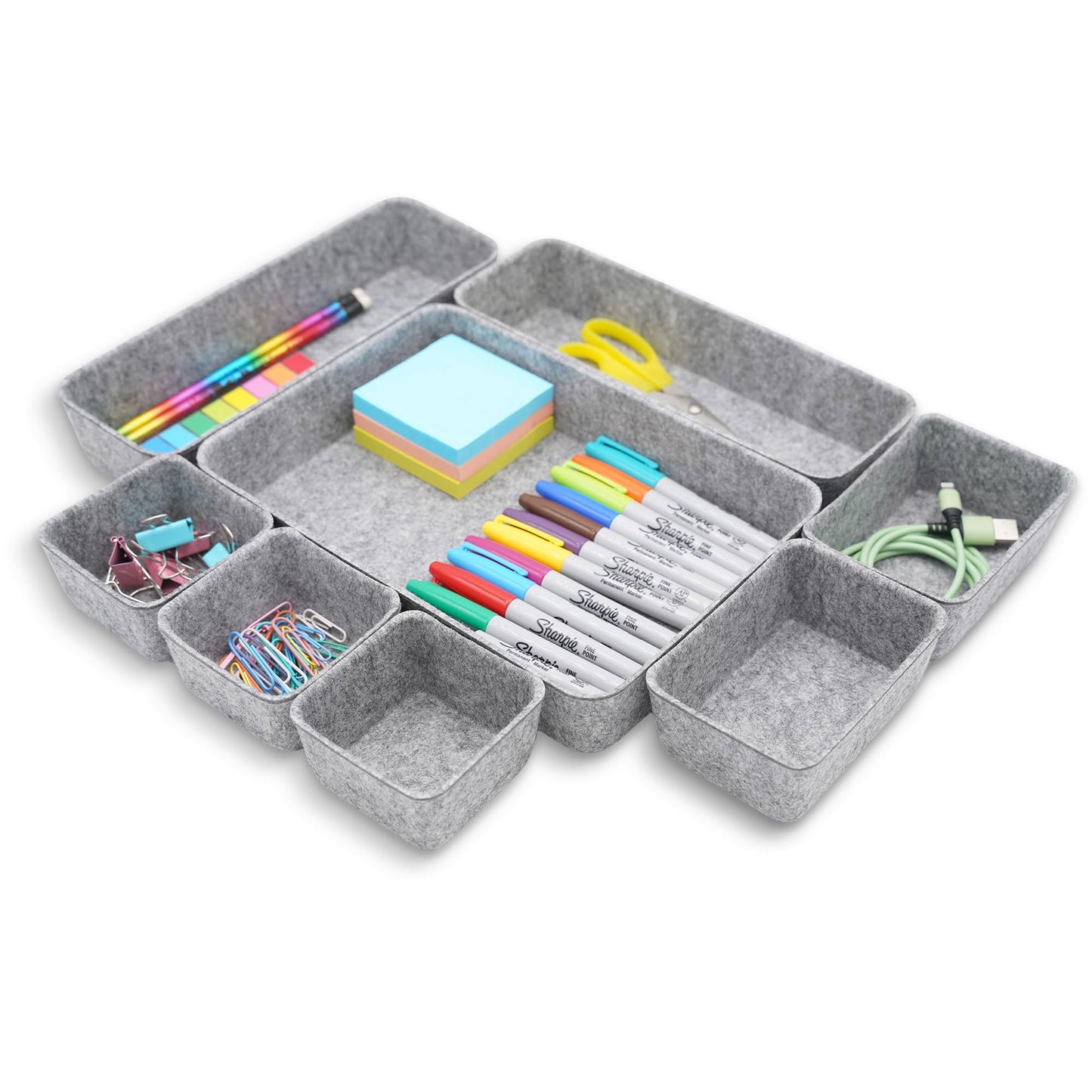 Welaxy 8pc Nordic Felt Desk Drawer Organizer Tray Beige Oatmeal Storage Bin