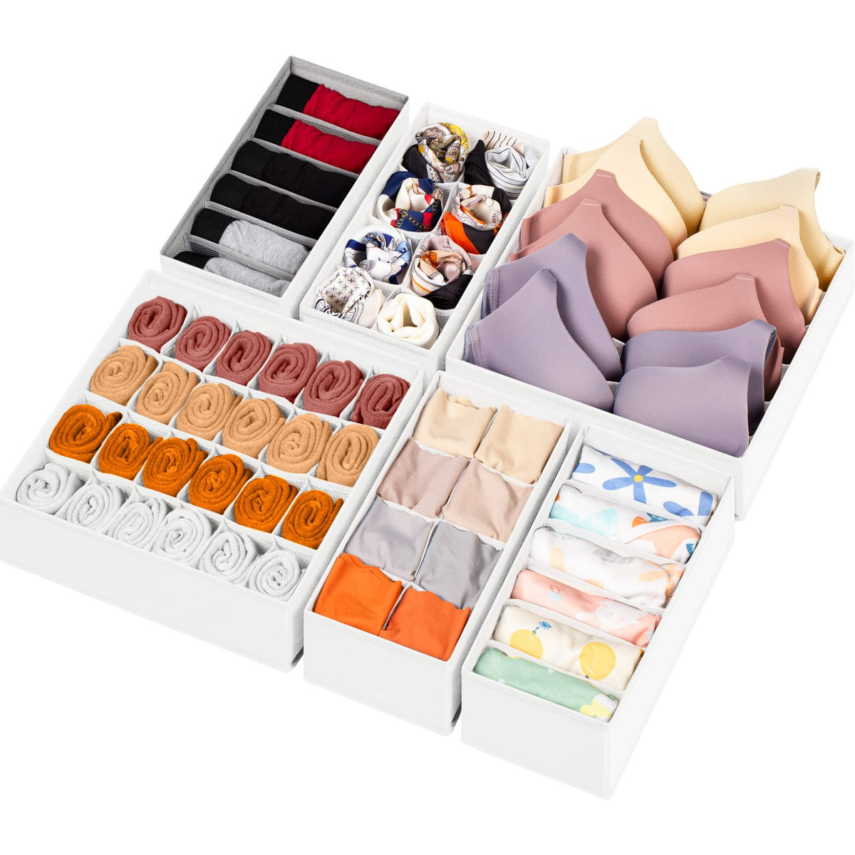 Criusia 12 Pack Sock Underwear Drawer Organizer Dividers, 116 Cells Fabric Foldable Dresser Closet Organizers and Storage Bins for Baby Clothing, Women Men Underwear Socks, Bra, Ties, Scarf