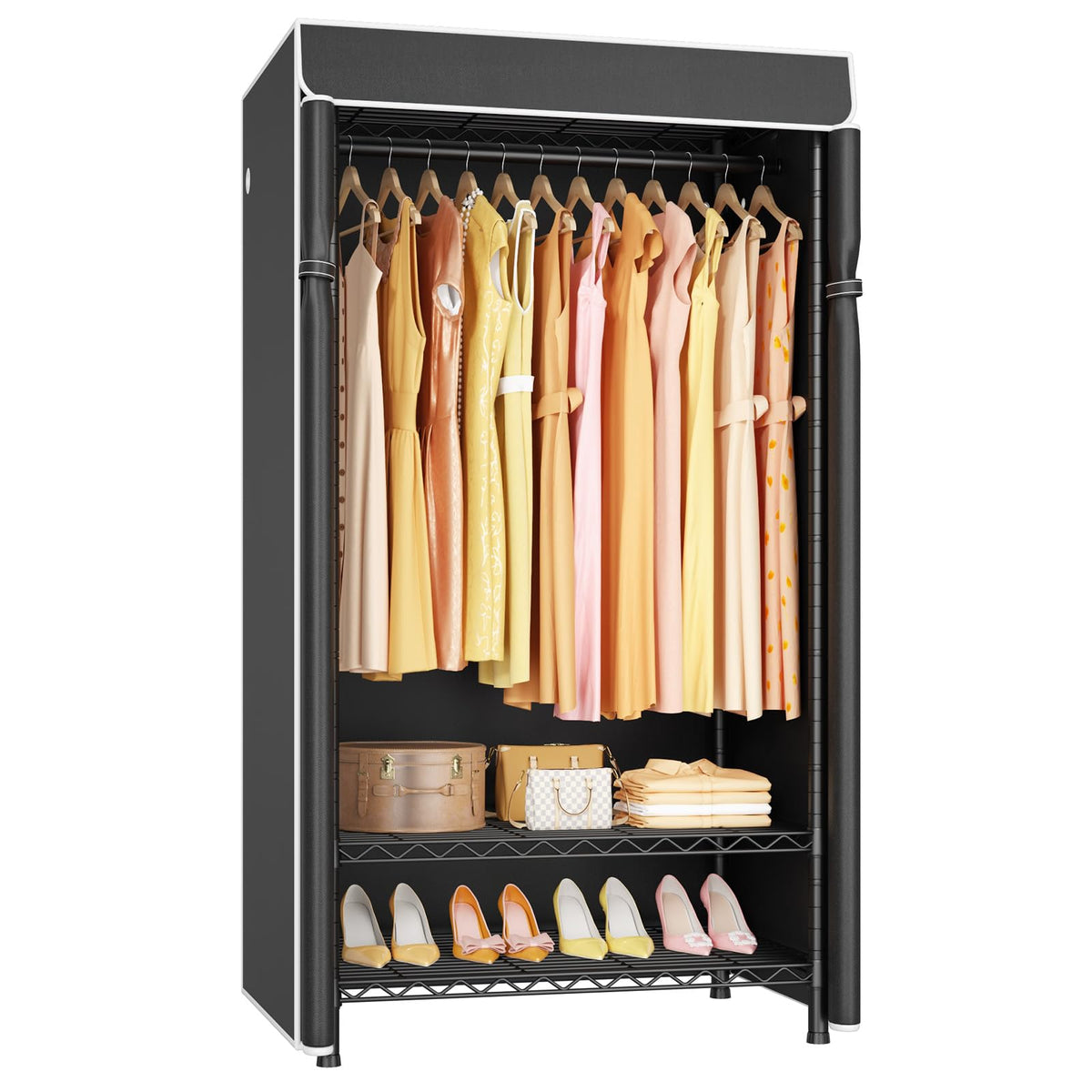 ULIFHOME H5C Clothes Rack with Cover, Covered Clothing Rack Heavy Duty