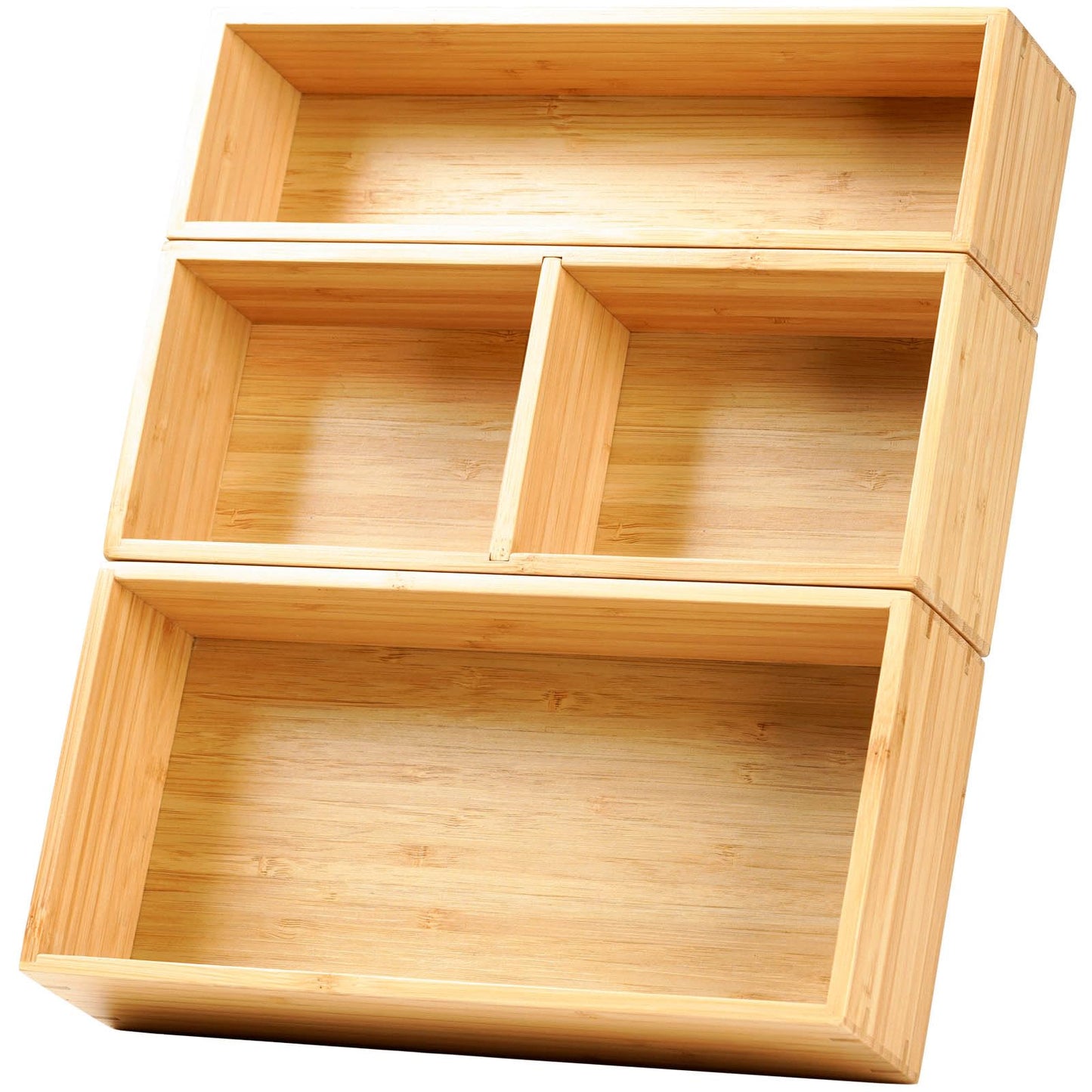 Umilife Drawer Organizer Storage Boxes, 2.5" High Bamboo Drawer Dividers, 5 Rearrangeable Bins for Kitchen, Office Desktop, Clothing, Makeup, vanity, Jewelry