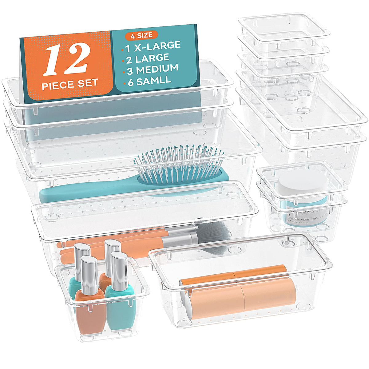 12 PCS Drawer Organizer Set, Makeup Organizers, Tool Storage Trays