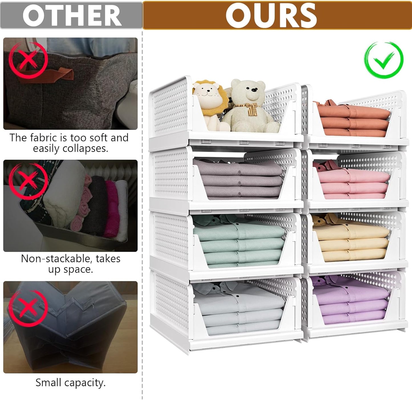8 Pack Closet Organizers and Storage, Stackable & Foldable Closet Bins