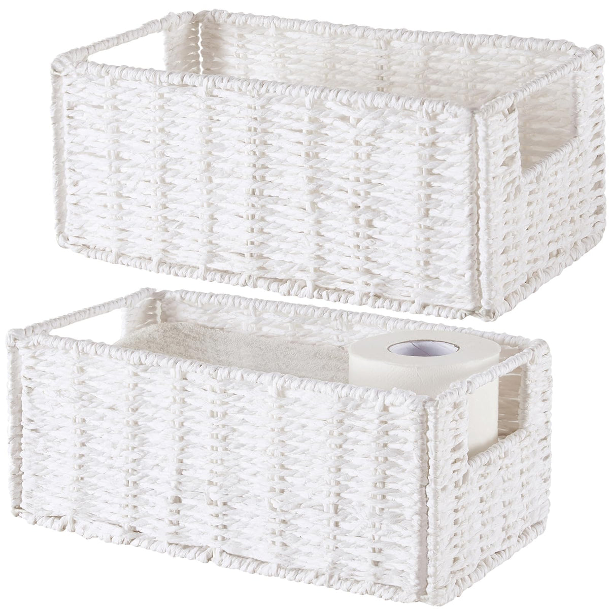 Vagusicc Wicker Storage Basket, Set of 2 Hand-Woven Paper Rope Wicker Basket, Small Storage Baskets for Organizing Toilet Paper Basket, Foldable Large Cube Storage Organizer Bins for Shelves (Natural)