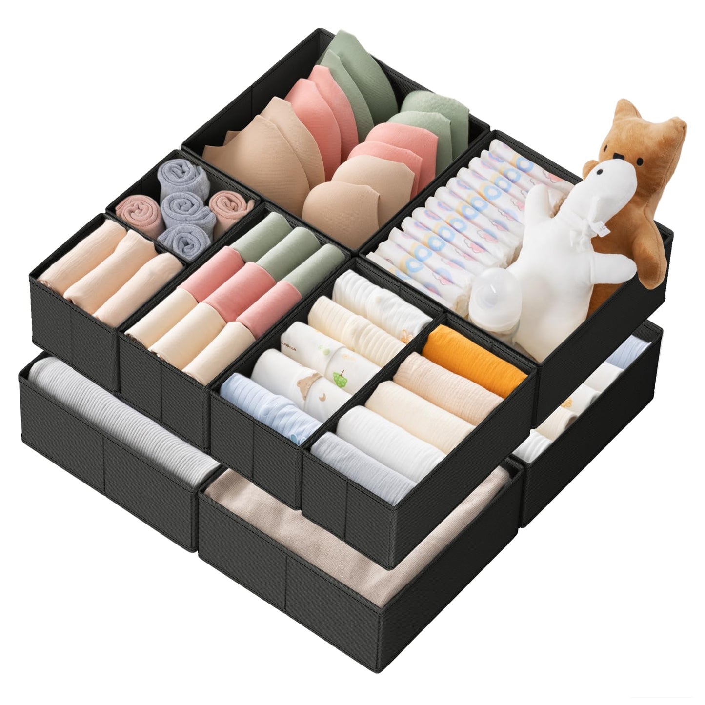 Criusia Drawer Organizer Clothes, 10 Pack Dresser Organizer for Baby Clothes, Underwear, Sock- Foldable Closet Organization and Storage Dividers Bins for Nursery, Bedroom (Beige)