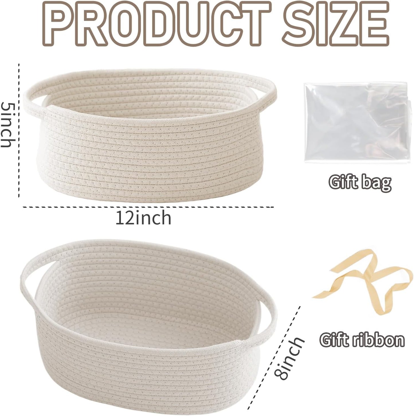 JMvicyroam Small Woven Basket, Empty Gift Basket, White/1 Pack