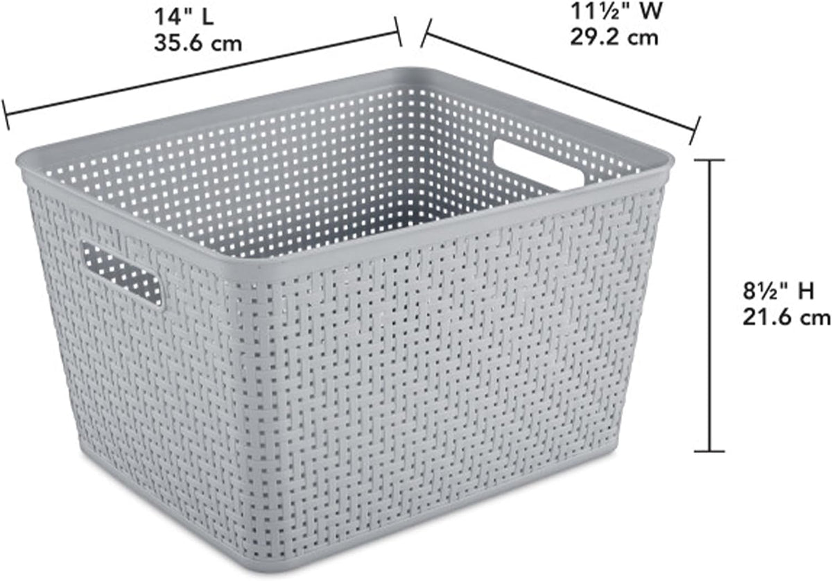 Sterilite Tall Basket, Woven Plastic Storage Organizer Bin, Cement, 6-Pack
