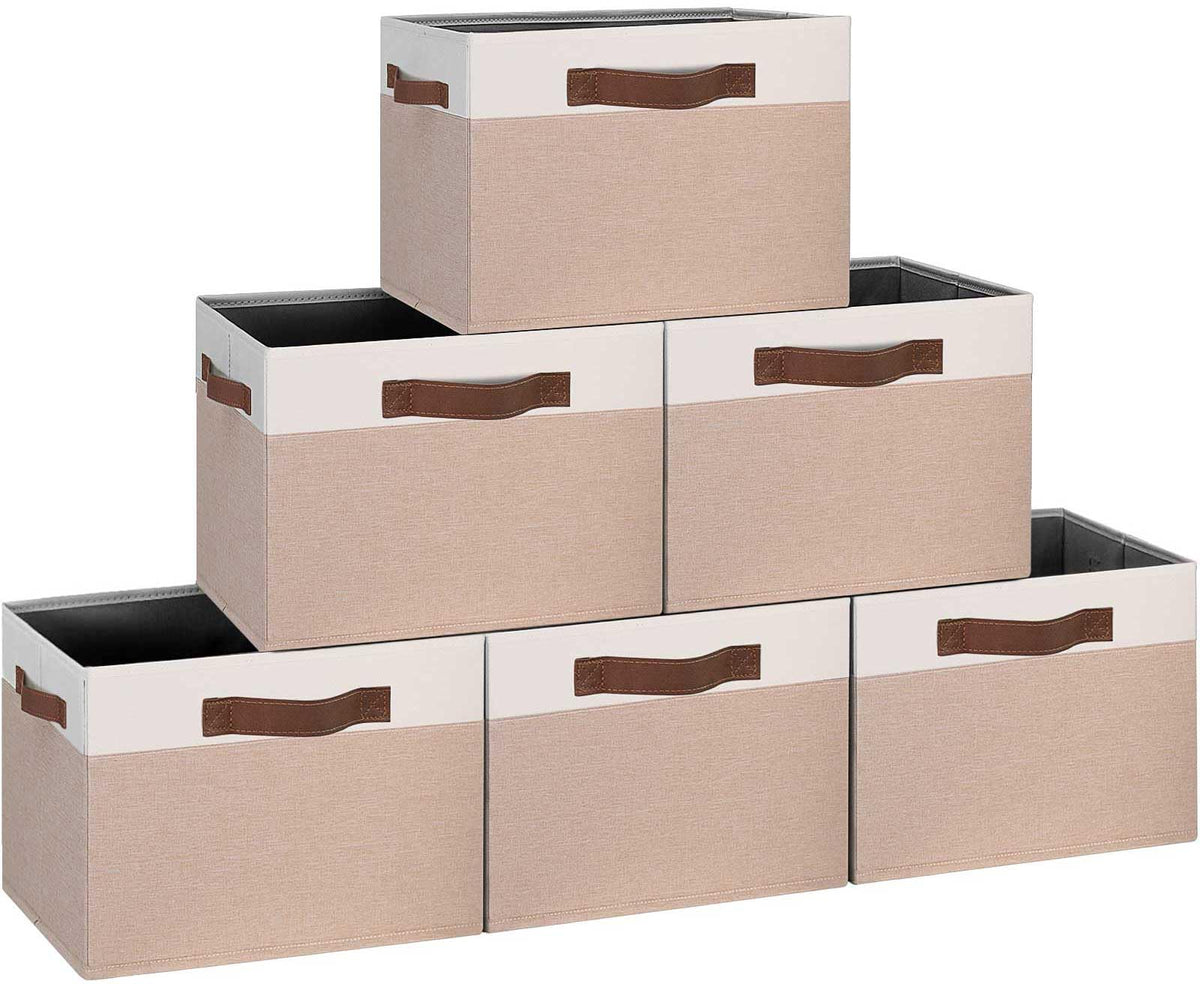 GhvyenntteS Large Fabric Storage Bins with 3 Handles, 15x11x9.6 Inch Storage Baskets for Shelves, Foldable Closet Storage Bins for Shelves, Closet Organizers and Storage Boxes 3 Pack