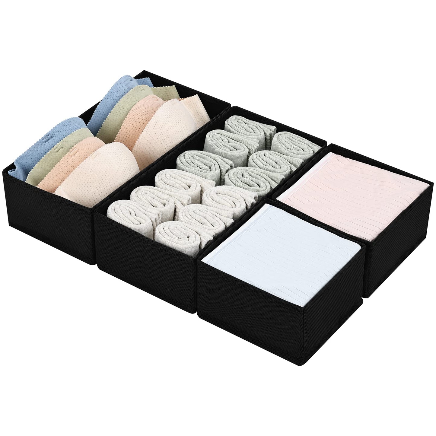 DIMJ Drawer Organizers Clothes, Dresser Organizer Bins for Baby Clothes,Underwear and Sock, Fabric Closet Organization and Storage Boxs, Drawer Dividers for Nursery, Clothing, Tie - 4 Pack, Beige