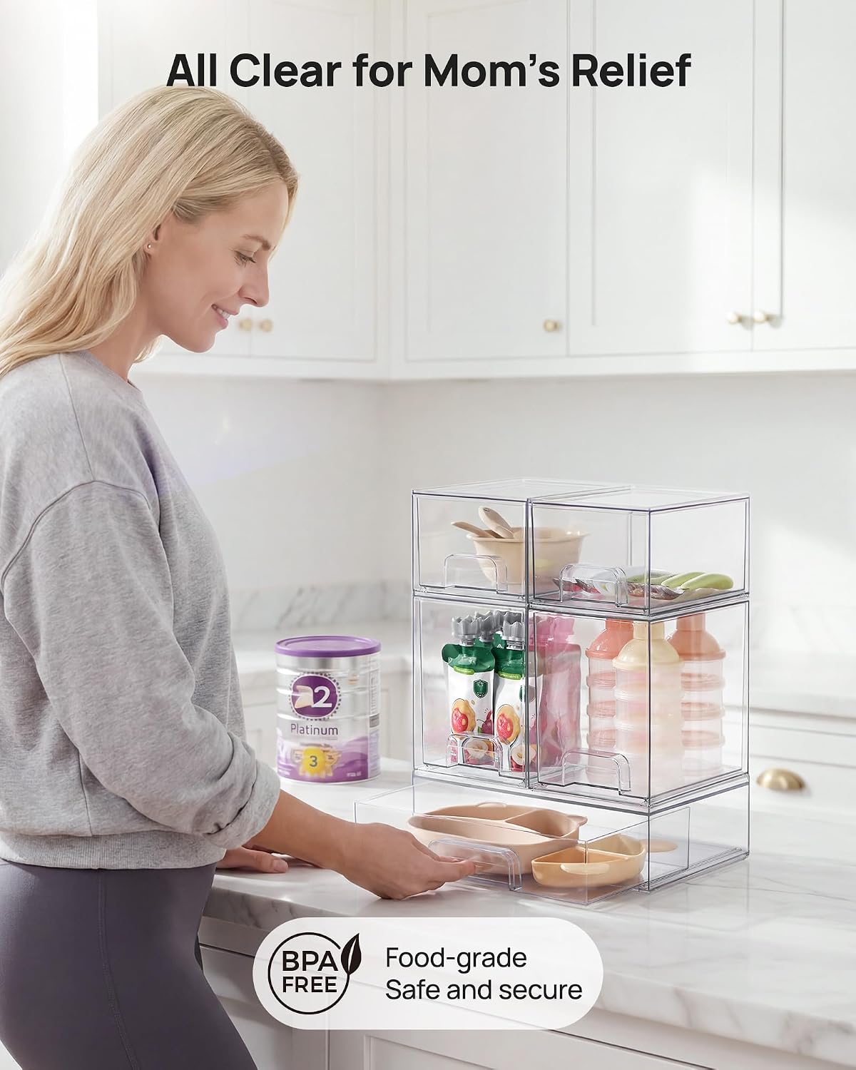 Vtopmart Clear Stackable Storage Drawers Set of 5, Plastic Organizer Bins