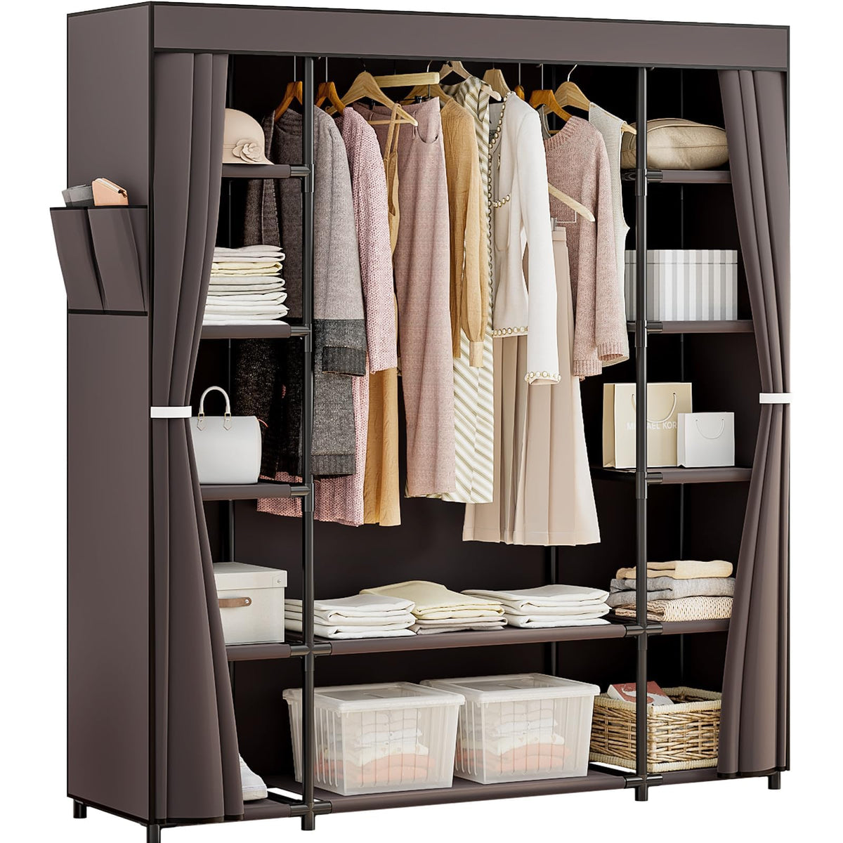 SORCEDAS Wardrobe Closet with Hanging Rods and Shelves for Clothes Storage