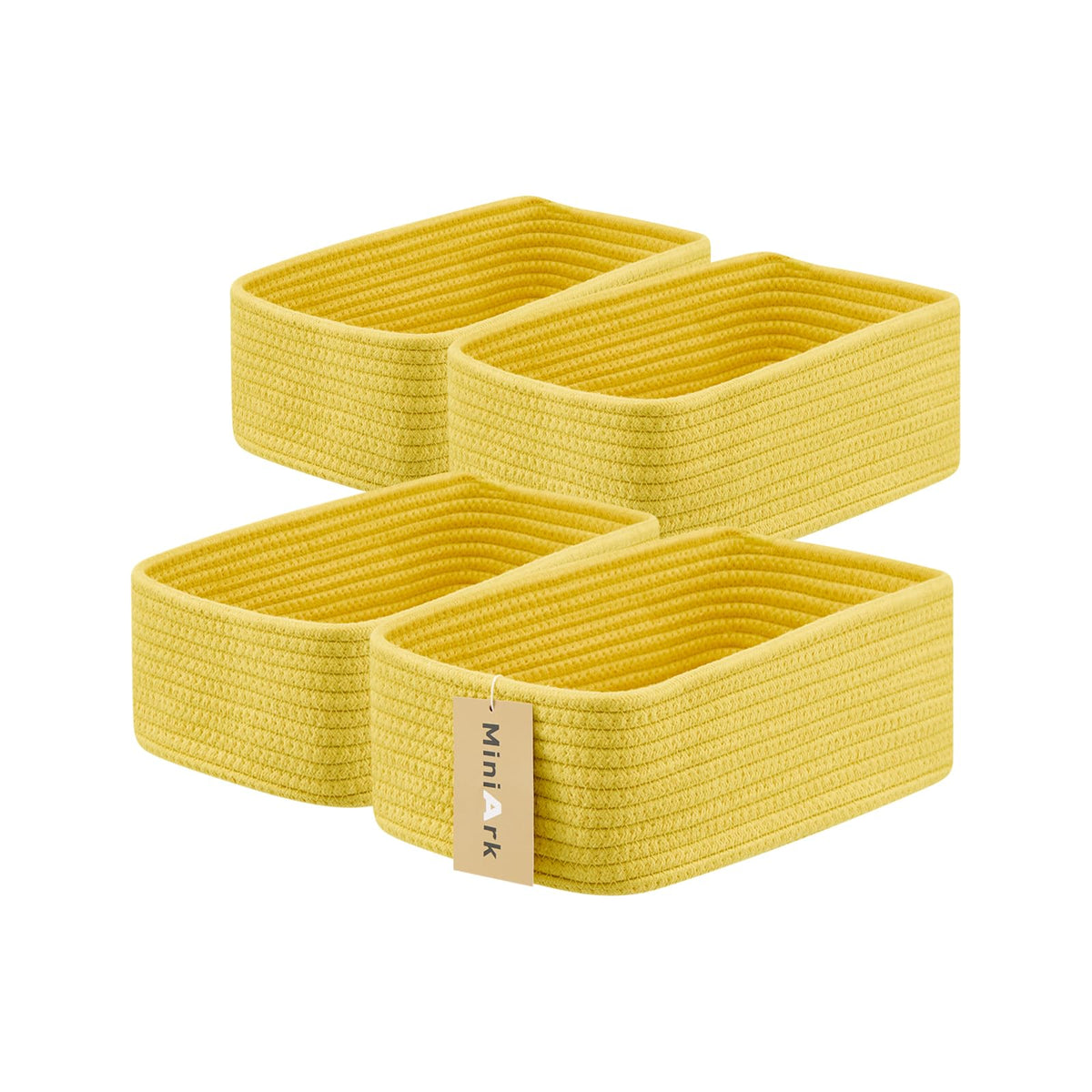 MiniArk Small Storage Baskets for Organizing | Closet Organizer Bins | Shelf Toy Basket | Woven Rope Baskets | Cube Decorative Box | Shallow Basket | L11.5xW7.5xH4.7| Brown