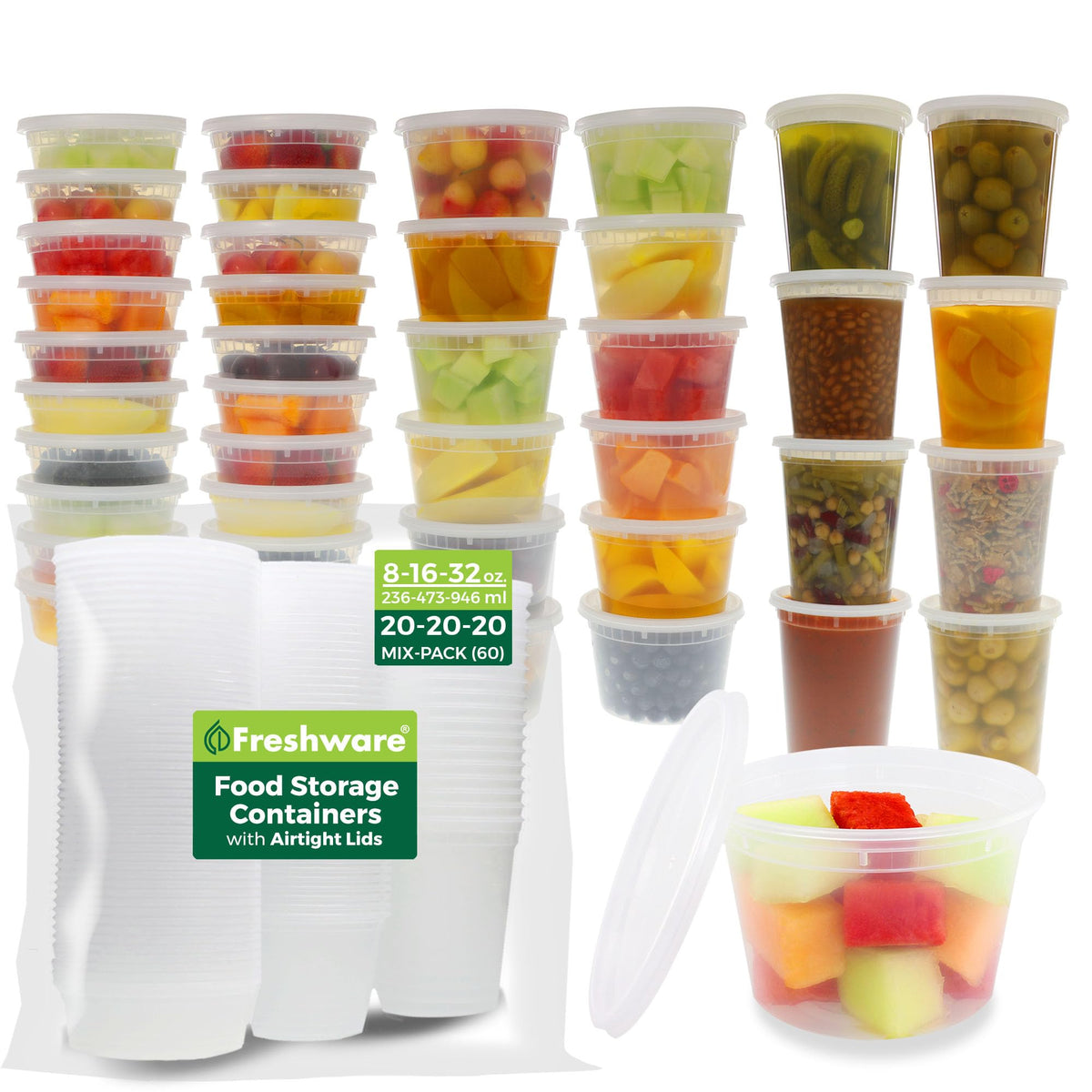 Freshware Food Storage Containers [50 Set] 16 oz Plastic Deli Containers with Lids, Slime, Soup, Meal Prep Containers | BPA Free | Stackable | Leakproof | Microwave/Dishwasher/Freezer Safe