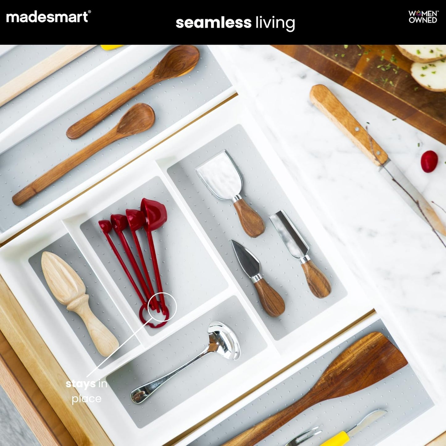 madesmart Classic 4 Compartment Drawer Organizer, White