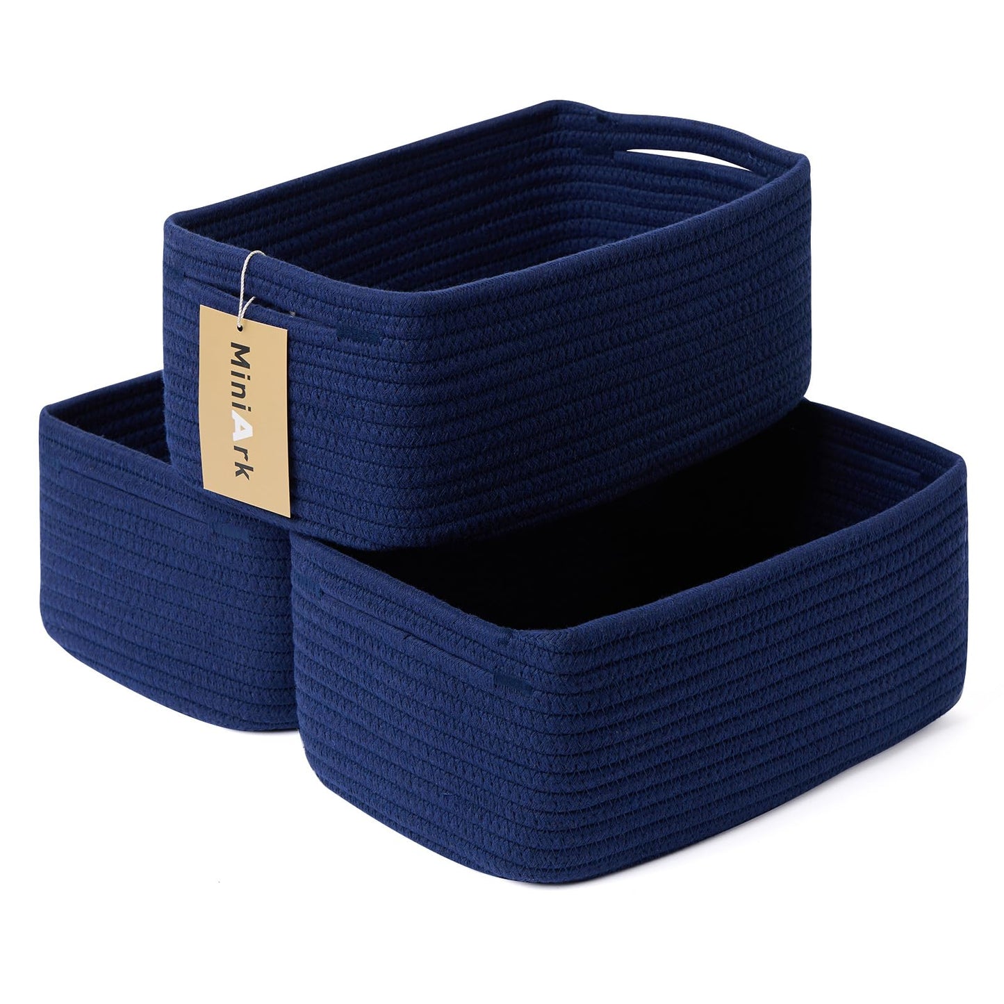 MiniArk Small Storage Baskets for Organizing | Closet Organizer Bins | Shelf Toy Basket | Woven Rope Baskets | Cube Decorative Box | Shallow Basket | L11.5xW7.5xH4.7| Brown