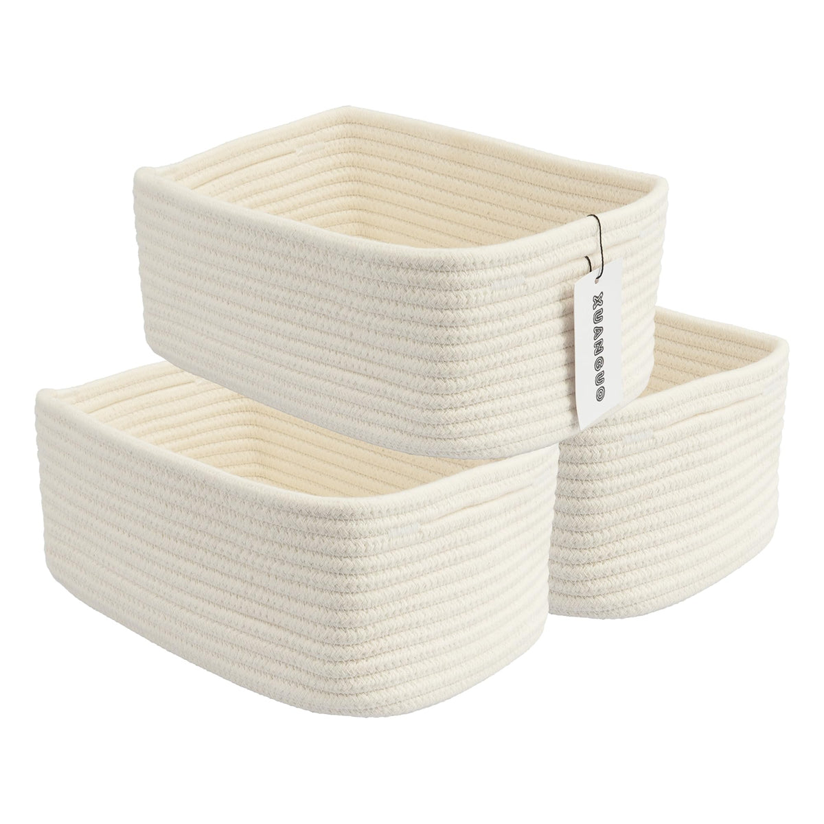 XUANGUO Small Woven Storage Baskets for Shelves, 12" x 8" x 5", Pink