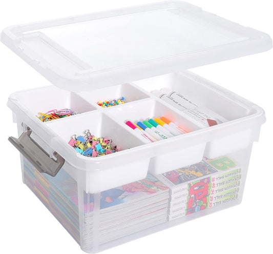 Citylife 17QT Clear Craft Organizers and Storage Box with Removable Tray