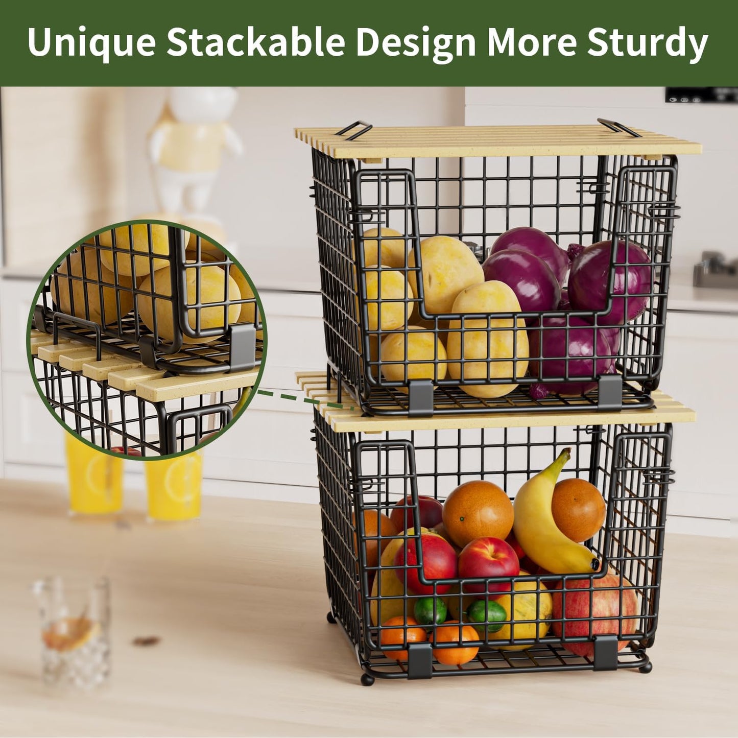 2 Pack Stackable Potato Onion Bins, Pantry Organizers and Storage