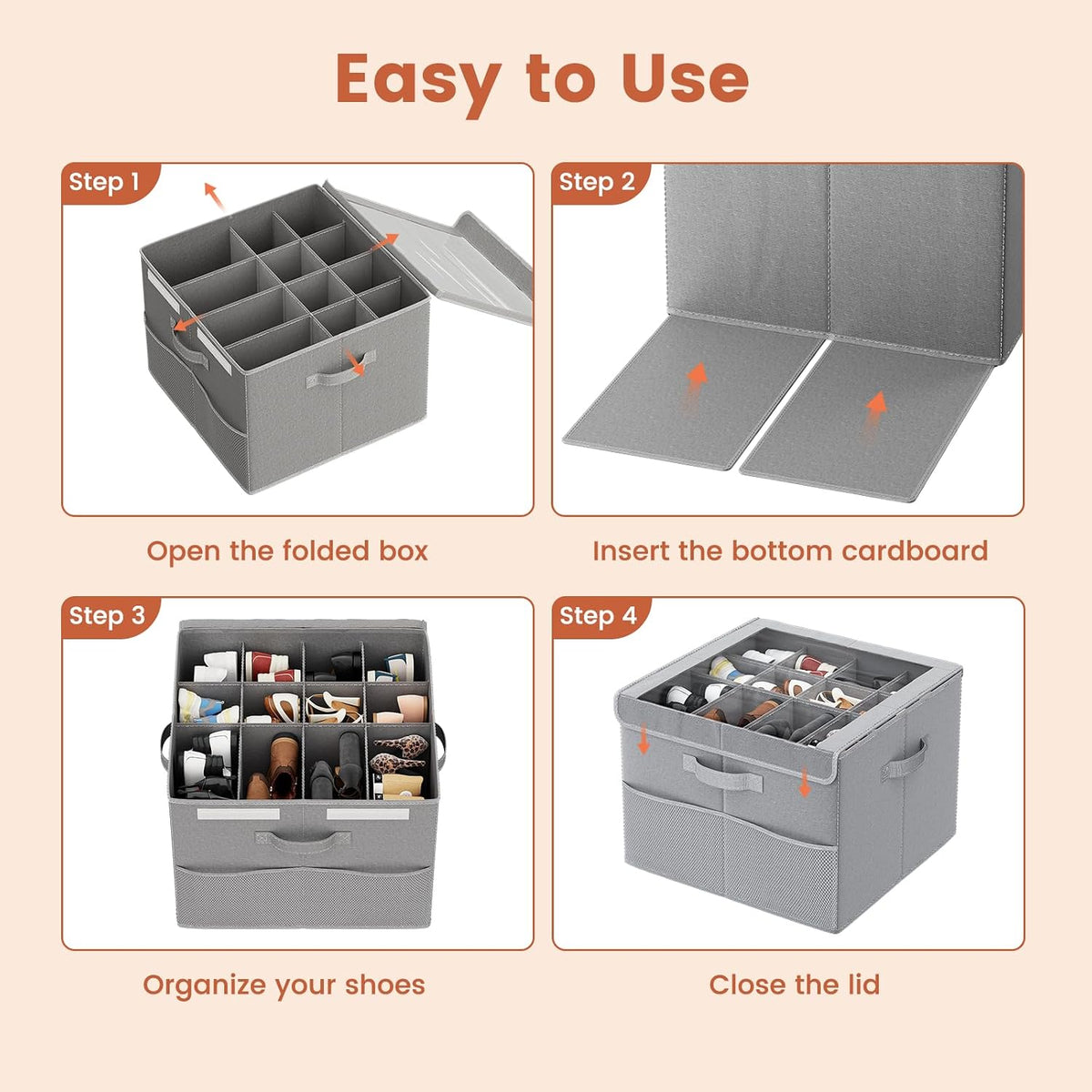 PHINOX Shoe Organizer for Closet, Fits up to 16-24 Pairs, 1 Pack, Grey