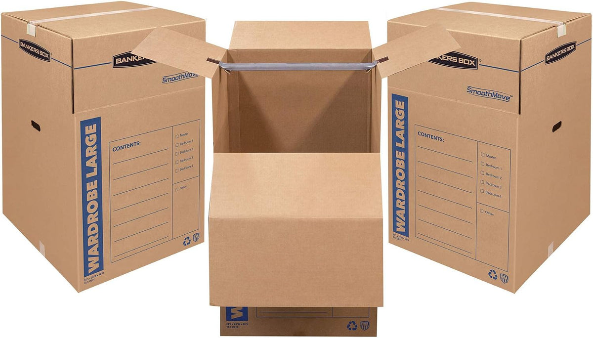 ‎Bankers Box 3-Pack Short Wardrobe Moving Boxes, 20" x 20" x 40"
