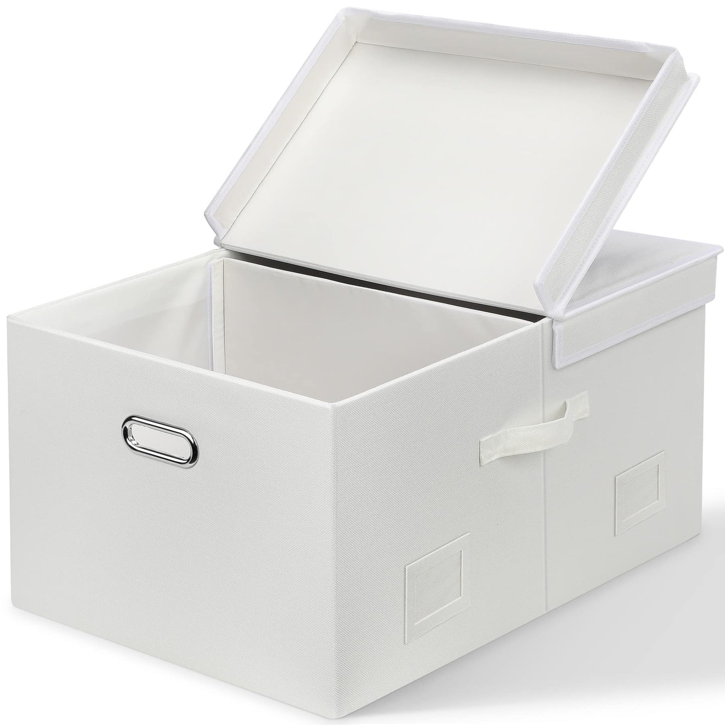Graciadeco Large Quart Collapsible Stackable Storage Bins with Lids, 3 Packs Beige Linen Fabric Closet Boxes with Lids, Storage Cube Baskets Container Organizers for Bedroom Office(16.6 x 11.7 x 10.8)