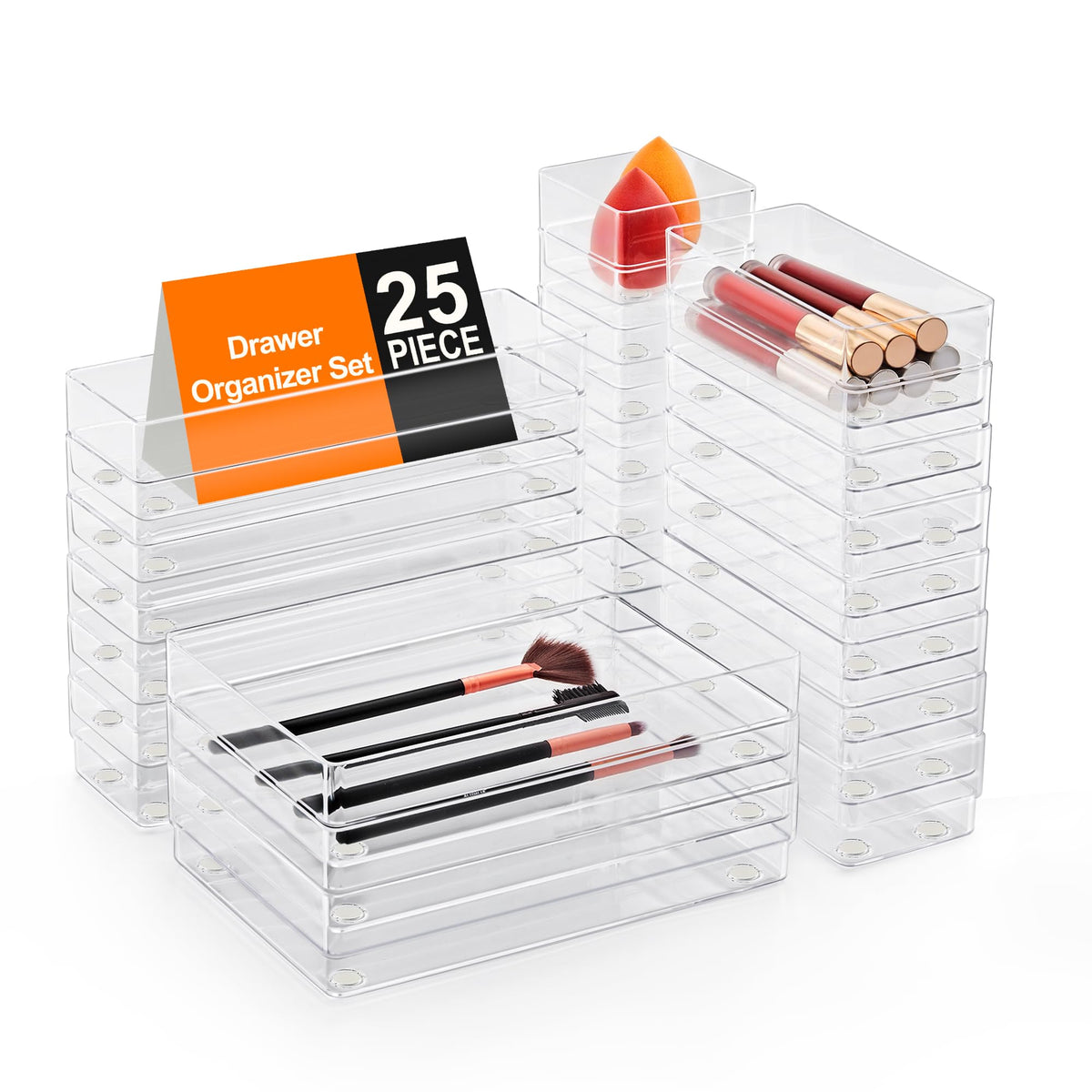 SMARTAKE 7 PCS Drawer Organizer, 4-Size Desk Drawer Organizer Trays