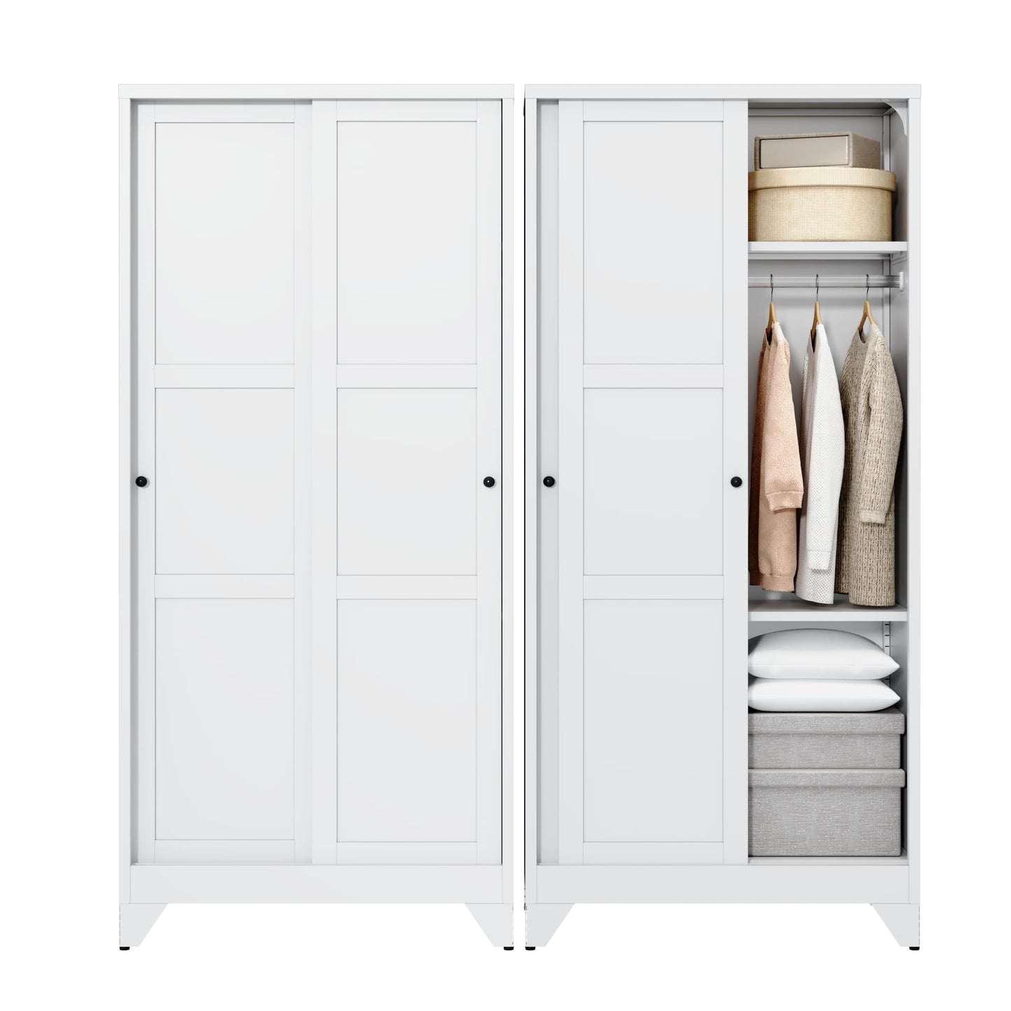 Letaya Metal Armoire Wardrobe Closet with Drawers,Clothing Storage Cabinet with Doors and Shelves,Coat Closet with Hanging Rod,Bedroom,Home,Cloak Room,White-71 H x 32" W x 18" D