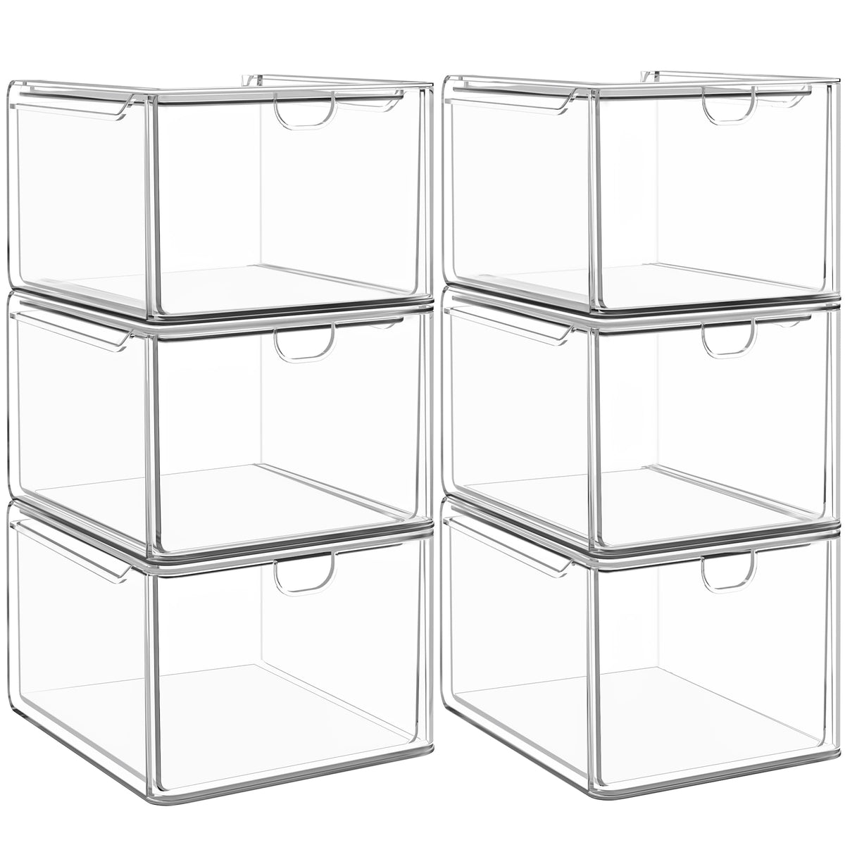caktraie 6-Pack Acrylic Stackable Storage Drawers for Vanity, Desk, Bath