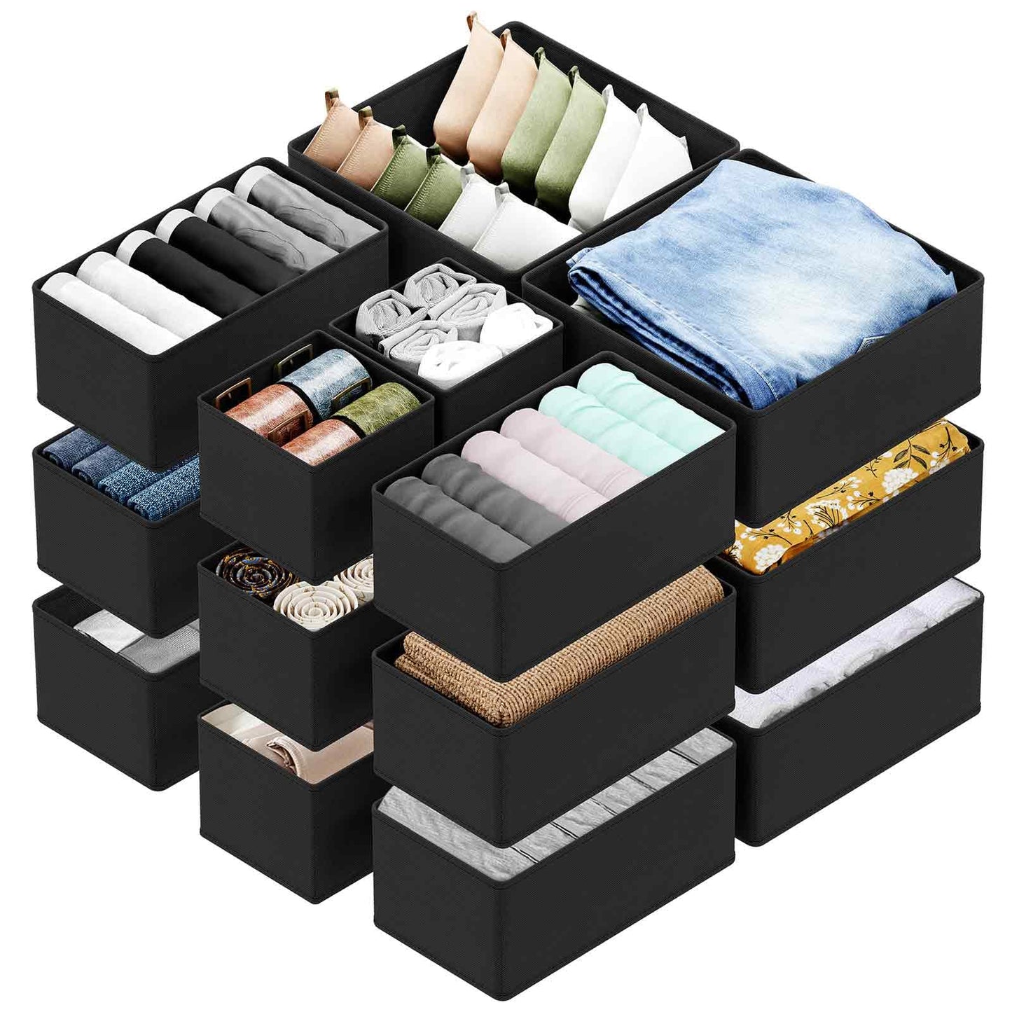 SpaceAid Drawer Organizer Clothes, 12 Pack Dresser Organizer Bins for Nursery, Closet Organization and Storage Dividers for Clothing, Baby Clothes, Underwears, Socks (Black)