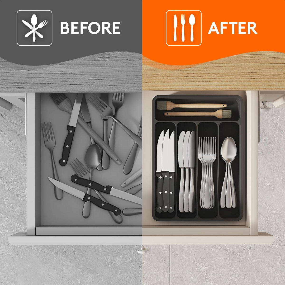 Lifewit Silverware Drawer Organizer Tray, Cutlery Storage for Kitchen