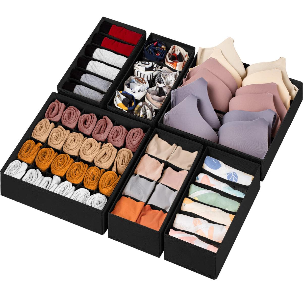 Criusia 12 Pack Sock Underwear Drawer Organizer Dividers, 116 Cells Fabric Foldable Dresser Closet Organizers and Storage Bins for Baby Clothing, Women Men Underwear Socks, Bra, Ties, Scarf