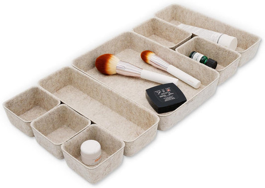 Welaxy 8pc Nordic Felt Desk Drawer Organizer Tray Beige Oatmeal Storage Bin