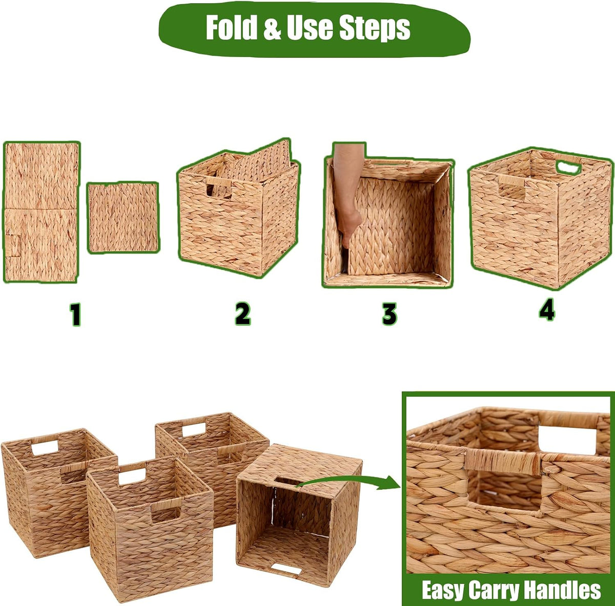 11x11in Storage Baskets 4 Pcs Storage Bins for Shelves,Laundry Organizers