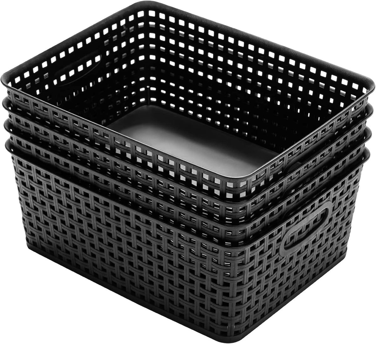 Eslite Plastic Storage Baskets for Organizing,11"X8.5"X4.7",Pack of 4 (Black)