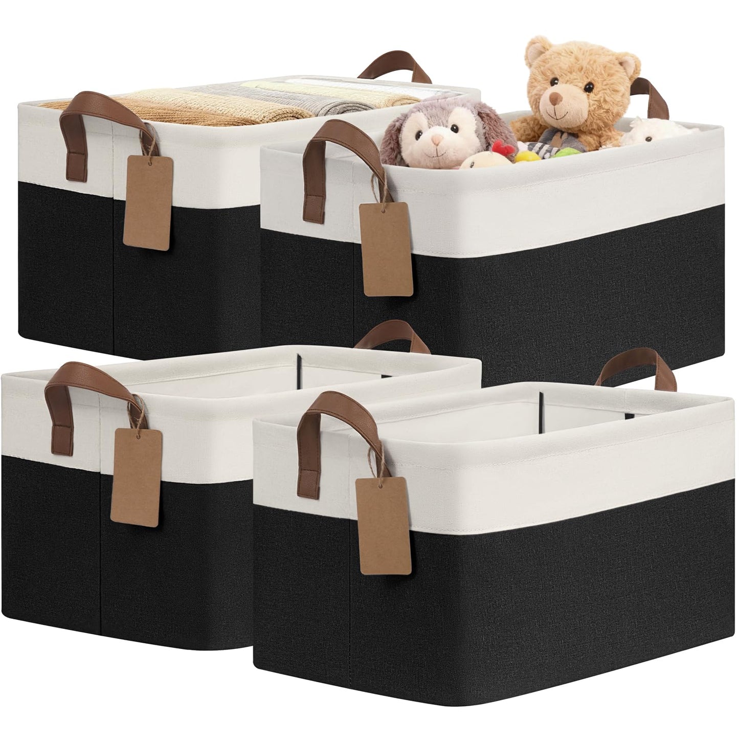 CHICVITA 4 Pack Large Fabric Storage Baskets for Shelves, 30L Beige