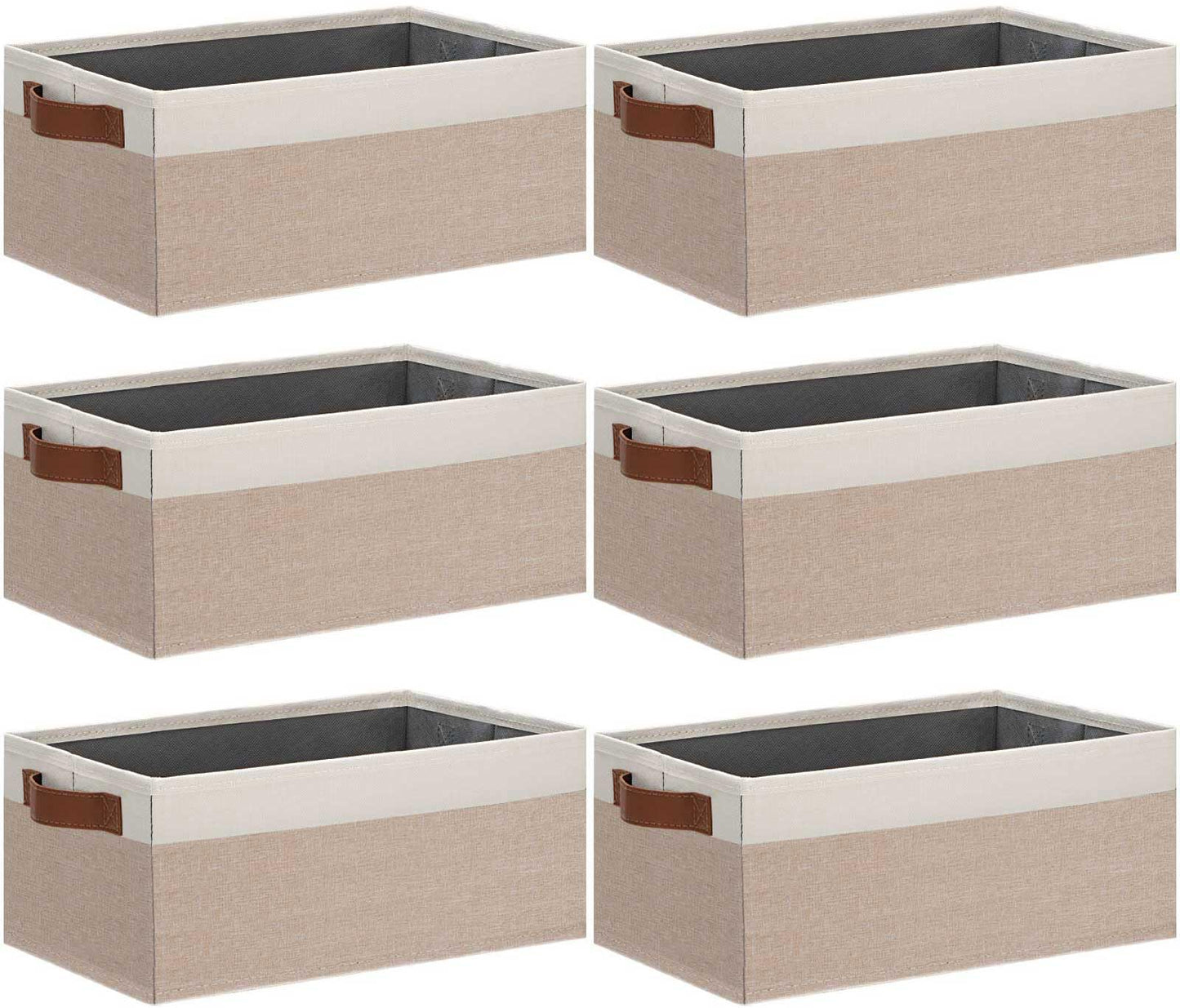 GhvyenntteS Storage Baskets for Organizing, Fabric Storage Bins with Leather H&les, Foldable Rectangular Storage Baskets for Shelves, Closets, Home, Office(Black/White, 6 Pack)11.8X7.9X5.1 in