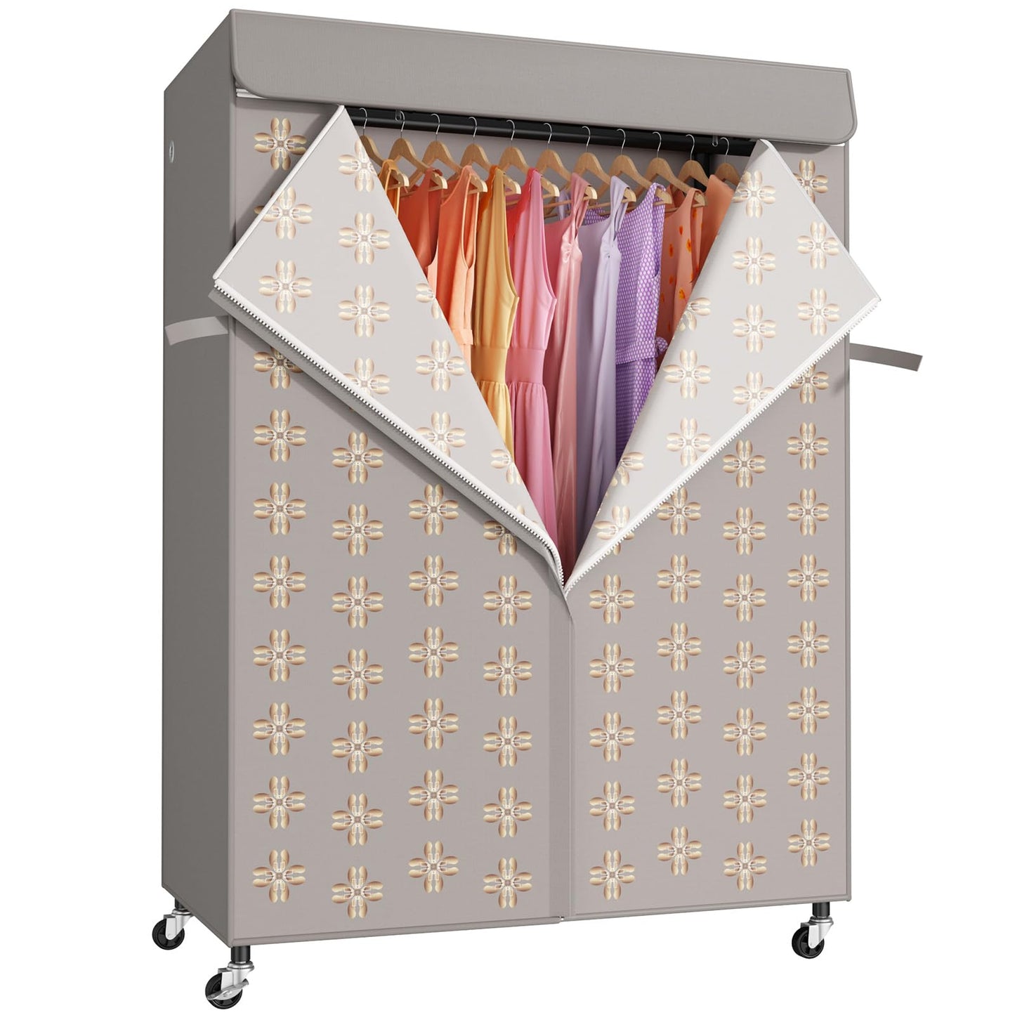 ULIFHOME P6C Plus Rolling Clothes Rack with Cover, Covered Clothing Rack