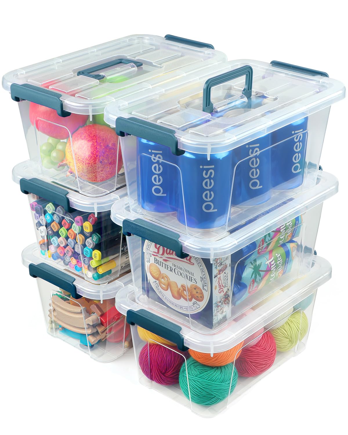 EOENVIVS Plastic Storage Bins with Lids 6 Pack Storage Organizer, 7 Quart Stackable Storage Boxes with Buckle Lids and Handle easy for Home Office Pantry Organization, Clear