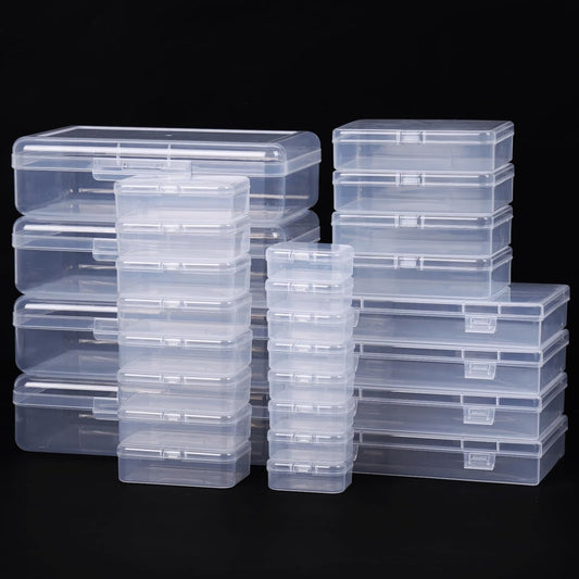 Small Storage Containers 28 Pack Mixed Sizes Plastic Craft Boxes Clear