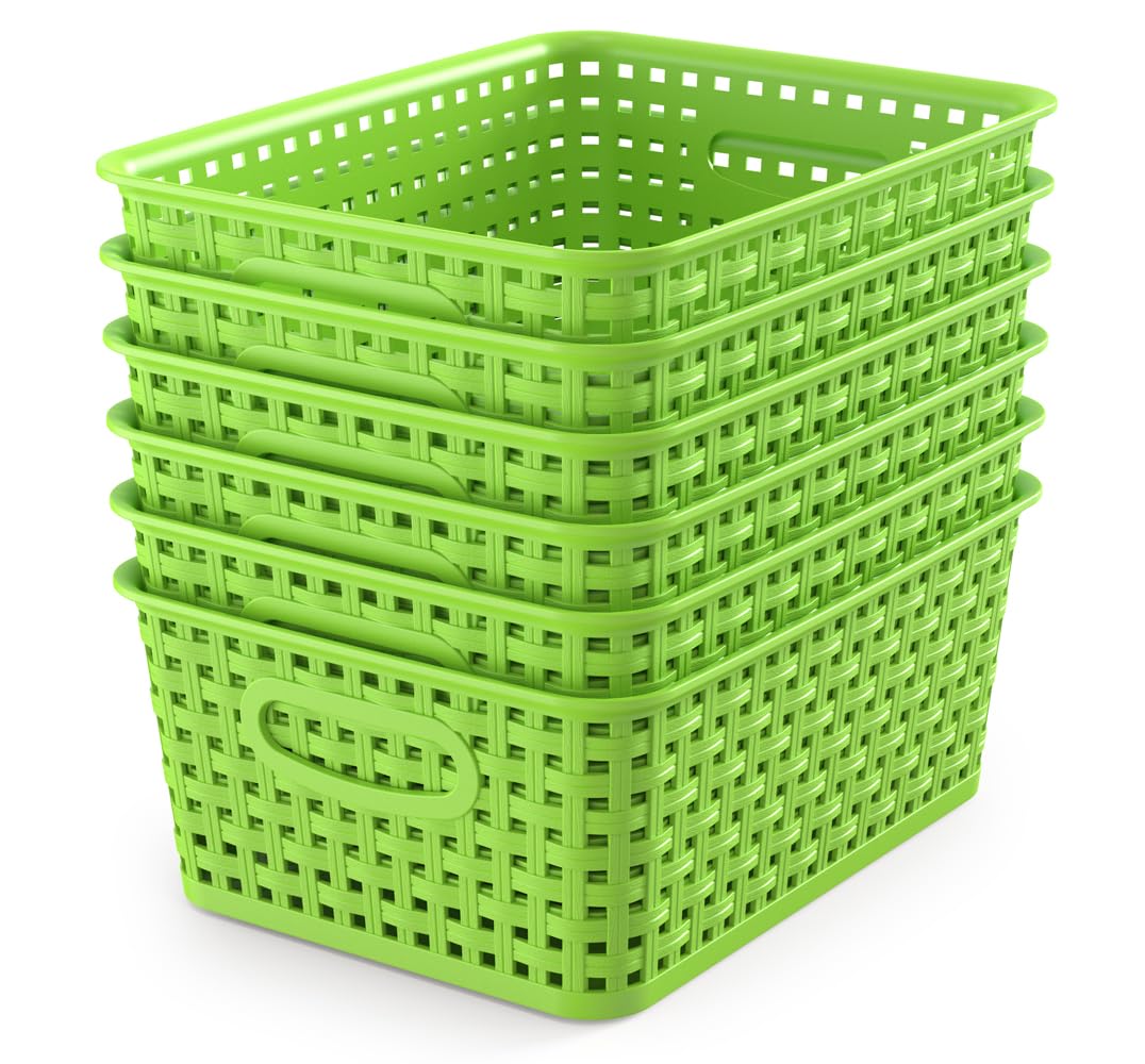WYT 6-Pack Plastic Small Shelf Storage Weave Baskets Organizing for Cabinets and Pantries, Deep Purple