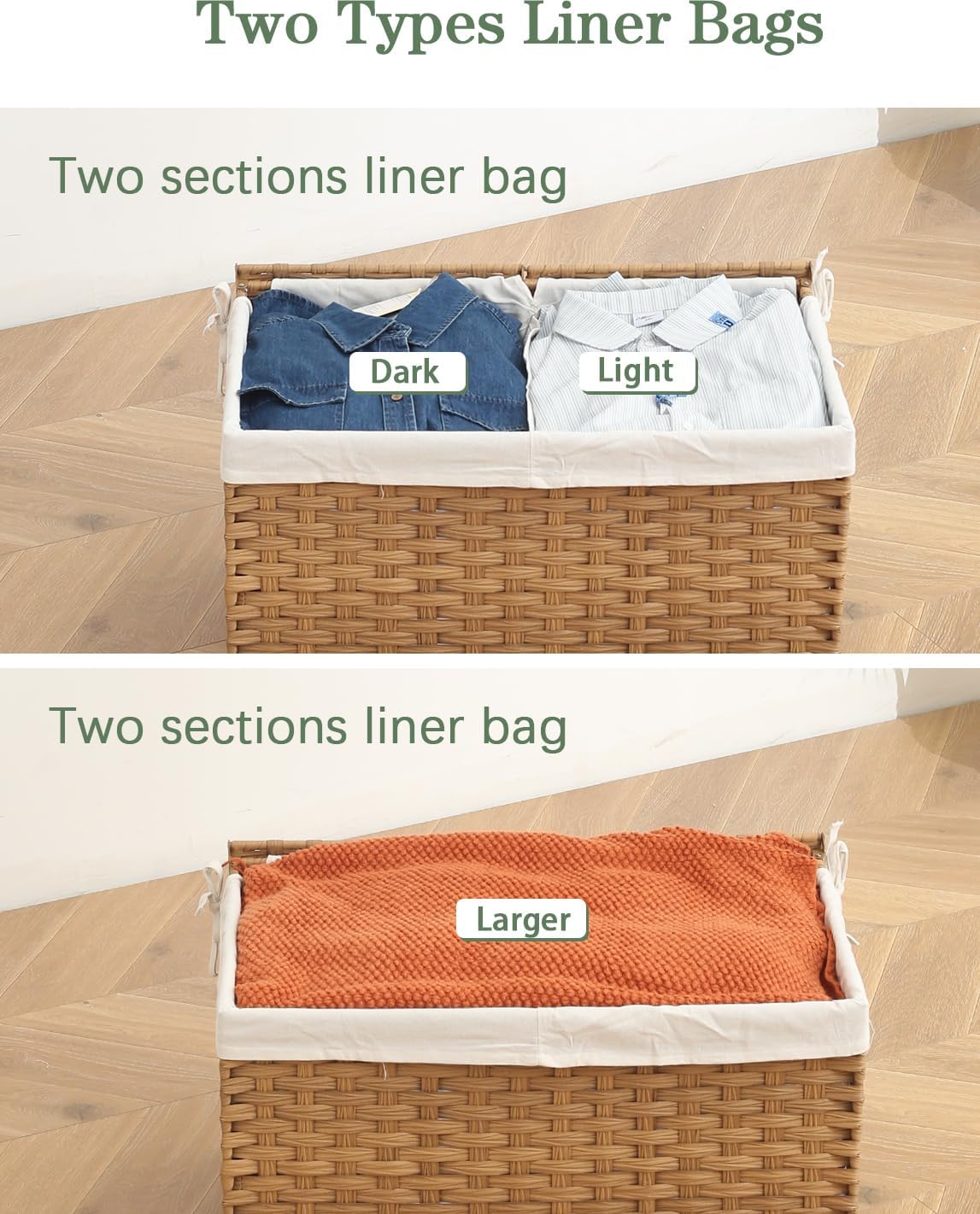 SETVSON Storage Basket with Lid, 2-Lid PE Rattan Storage Bin, Natural