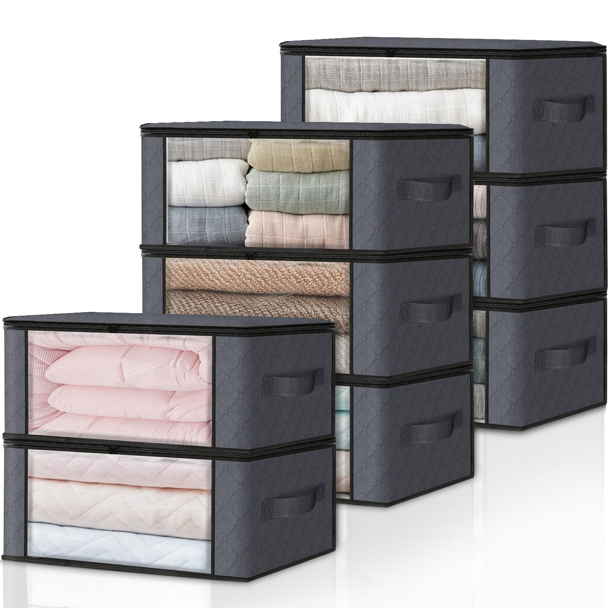 HomeHacks 3-Pack Clothes Organizer Storage Bags, 35L Storage Bins, Gray